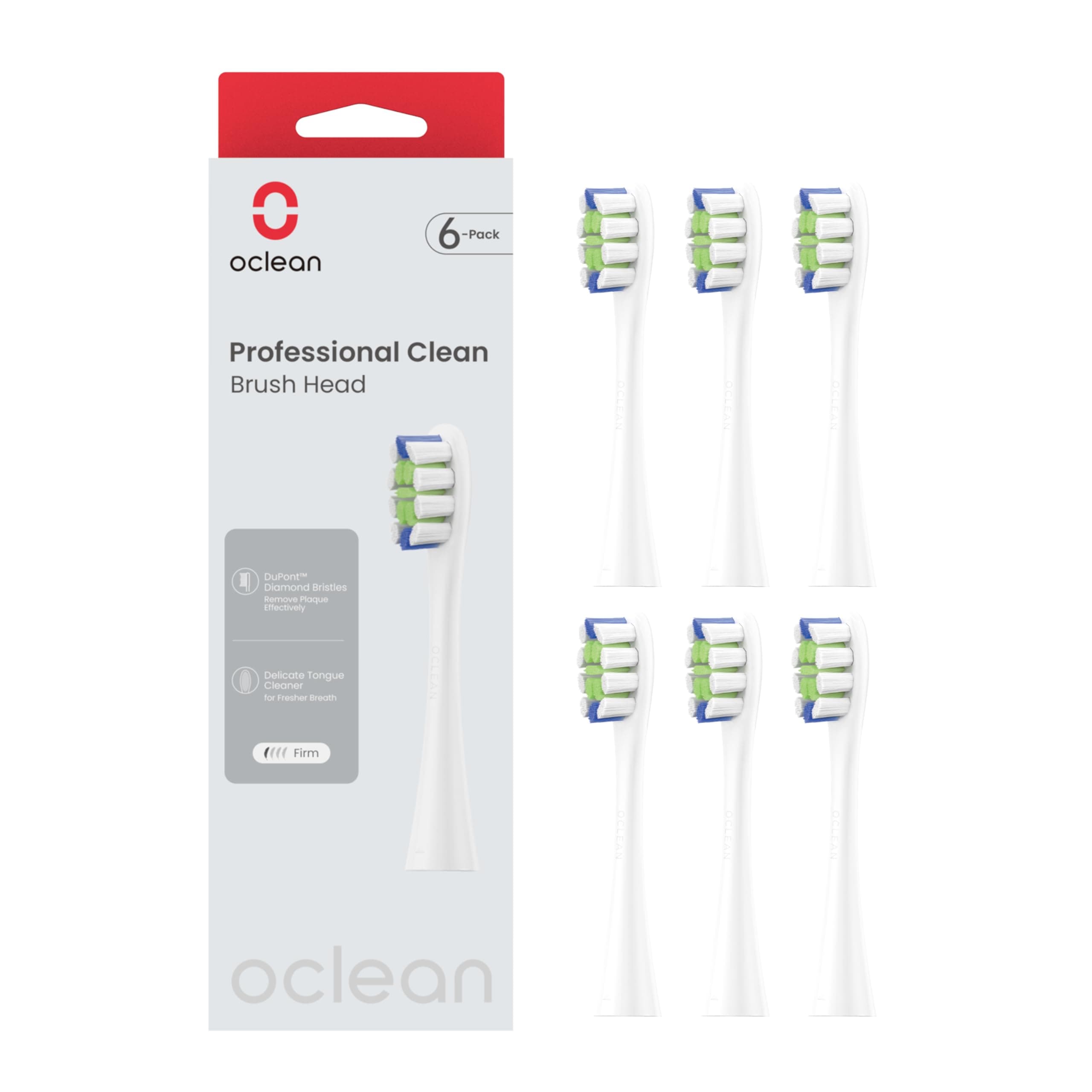 Toothbrush Professional Clean Brush Head Replacements, Compatible with All Oclean Electric Handles, FDA Approved (6 Pack) – White