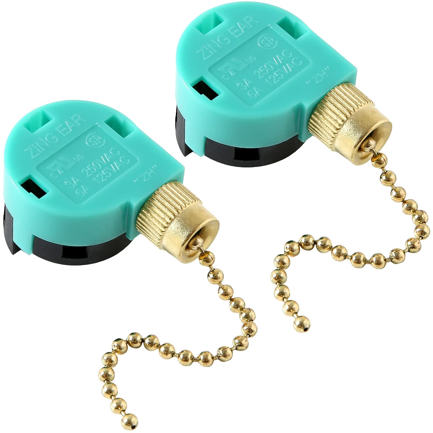 - Ceiling Fans Switch Zing Ear ZE-268S6, 3 Speed 4 Wire Pull Chain Cord Appliances Switch Speed Control Replacement Parts Compatible with Hunter Ceiling Fans Wall Lamps (Brass)2 pcs