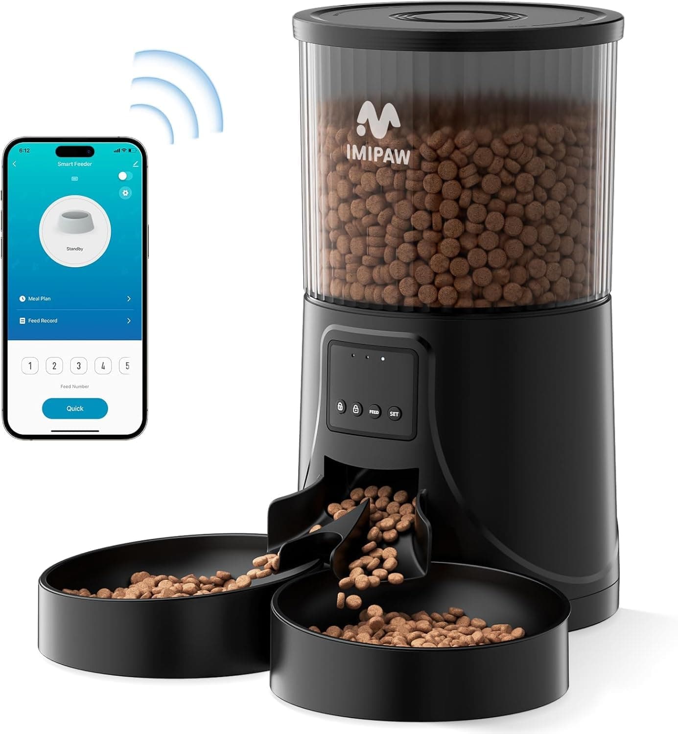 IMIPAW Automatic Cat Feeder - 2 Cats, App Control, 5G WIFI Auto Pet Feeders for Remote Feeding, Programmable 1-10 Meals, 4L Smart Timed Dog Food Dispenser, Fresh Lock Technology, Detachable Clean