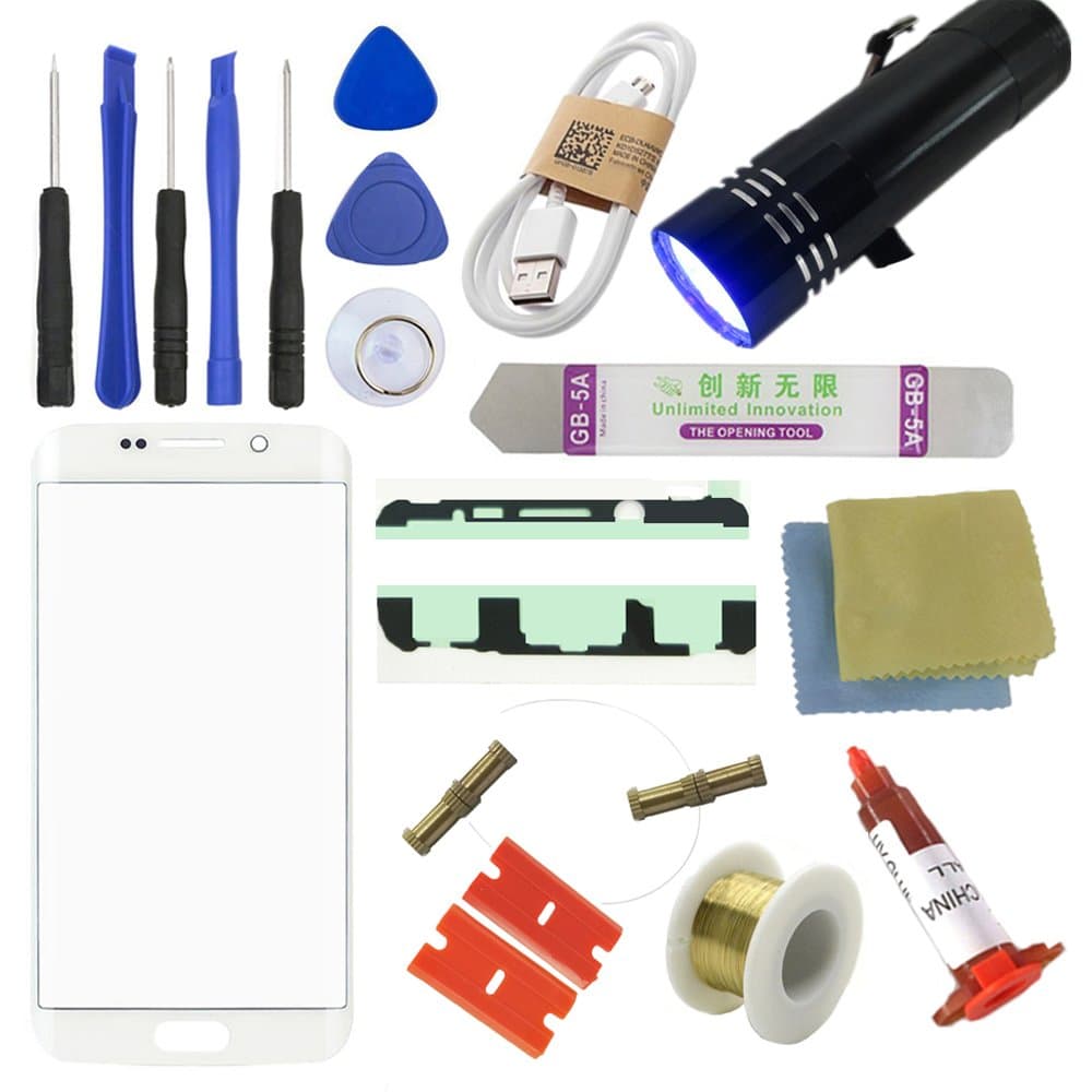 For Samsung Galaxy S6 Edge Plus Screen Replacement, Sunmall Front Outer lens Glass Screen Replacement Repair Kit For Galaxy S6 Edge+ G928A G928S G928K G928L G928F G928C G928G G928P G928T G928V (White)