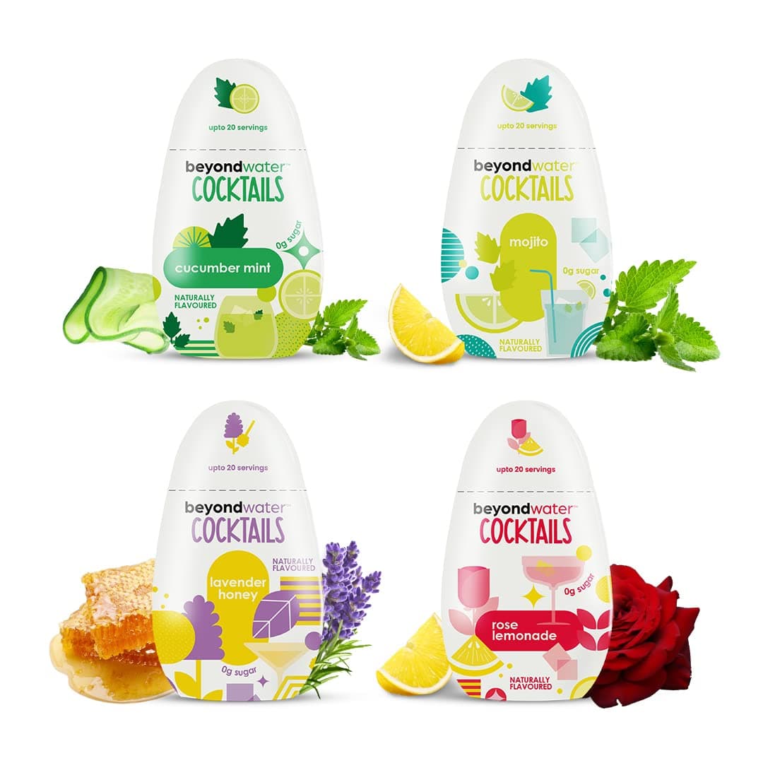 - Cocktail Mixer Pack 4 Makes 20 Servings Each (Mojito, Lavender Honey, Rose Lemonade, Cucumber Mint) | Zero Calorie Sugar-Free Mixer for Cocktails, Mocktails Drinks Beverages