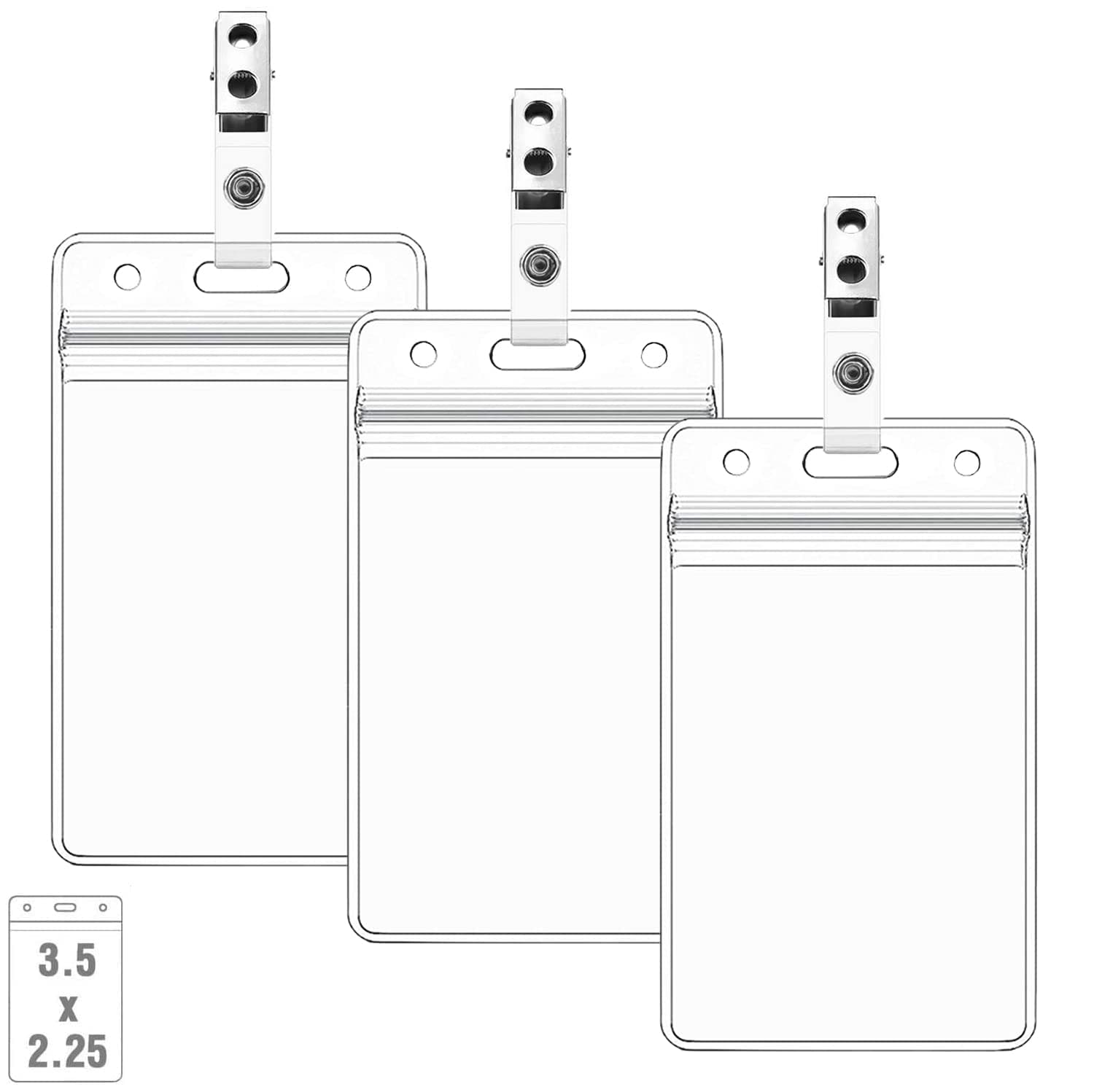 5 Pack Card Protector with Metal Clips ID Card Holders - Clear Plastic Vertical Name Tag Holders with Clips ID Badge Holder