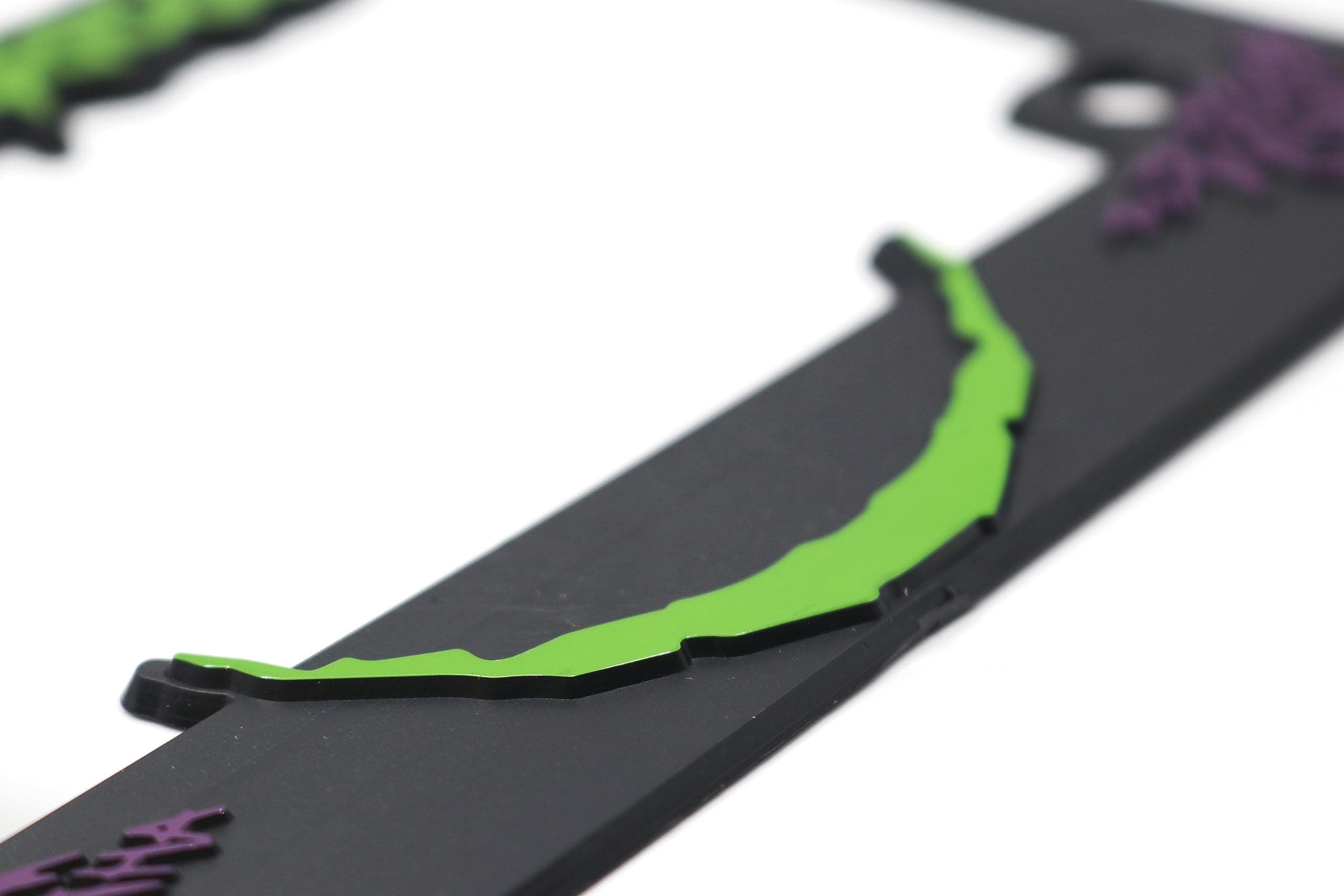 LP Frameworks Why So Serious? for Joker Motorcycle 3D License Plate Frame | 1 Pack Motorcycle License Plate Cover | Universal Motorcycle License Plate Holder | Auto Accessories (Lime Green and Purple)