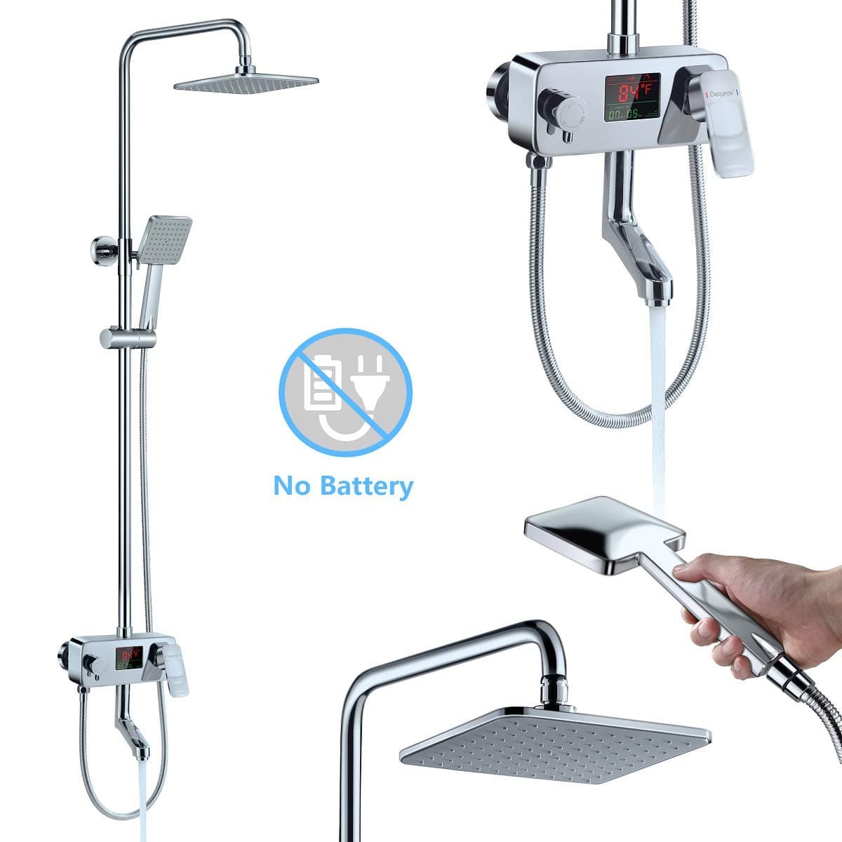 Luxury Smart Shower System with Temperature Display, Bathroom Rain Shower Faucet Set, Shower Mixer Combo Set, Chrome Finish