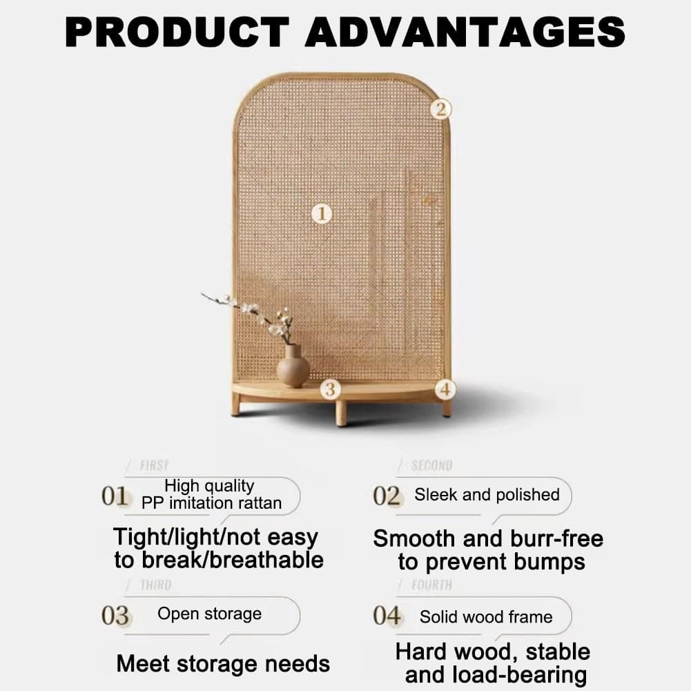 TT-YEC Single Panel Solid Wood Room Divider, Removable Rattan Indoor Screen, Multifunctional Base with Storage, Bedroom Decoration, Freestanding Wall Divider,D