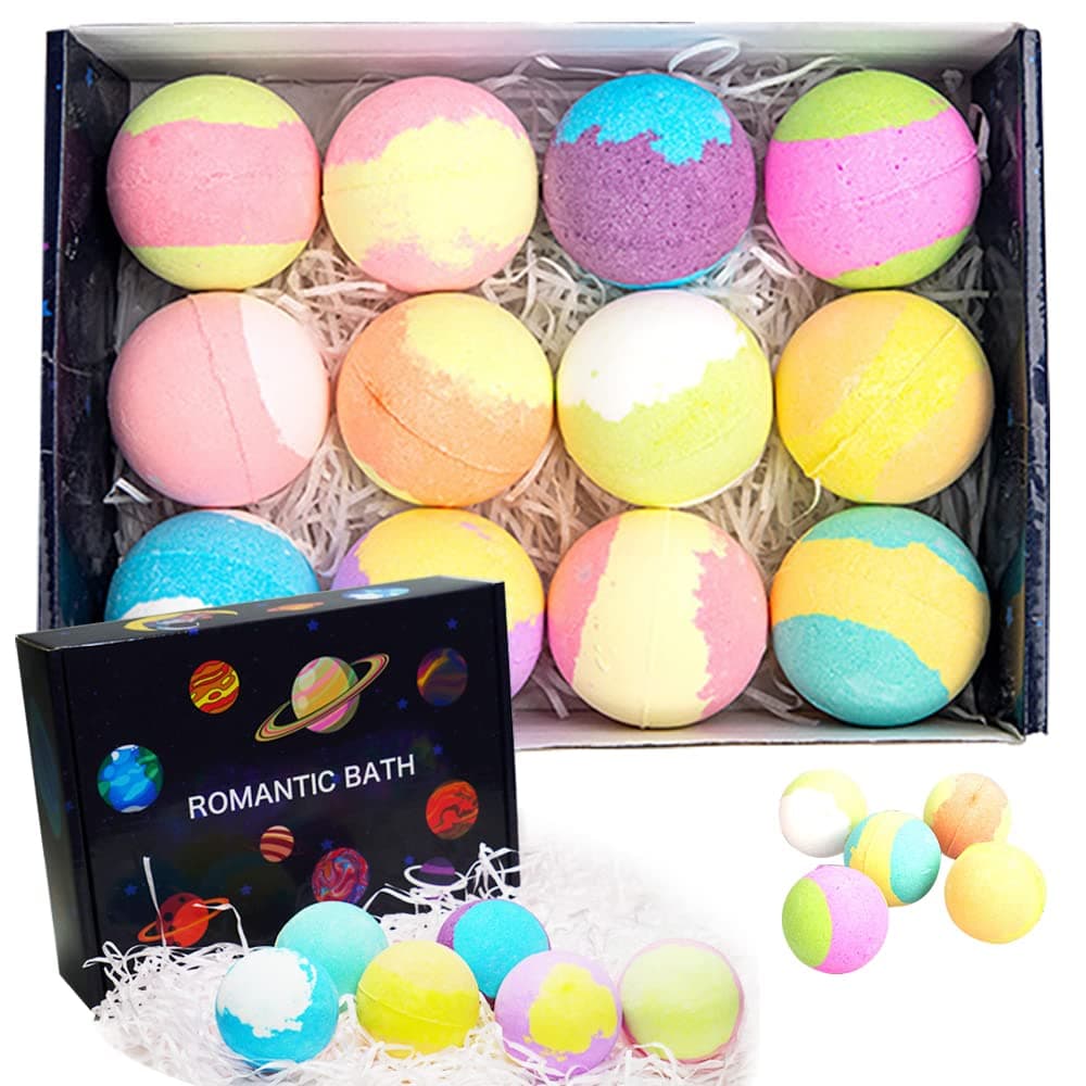Bath Bombs 12pcs Bubble Bath Gift Set, Natural Aromatherapy Bathbomb Fizzy Shower Ball for Bubble Spa Bath, Essential Oil Bath Salt Ball for Women Kids Wife Relax Moisture Birthday Valentines Mothers