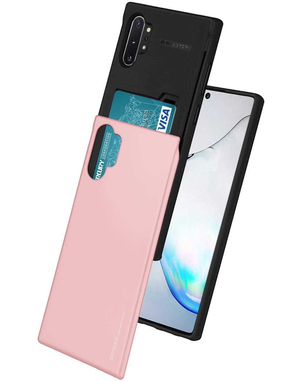 Goospery Sky Slide for Samsung Galaxy Note 10 Plus Case (2019) Dual Layer Bumper Cover with Card Holder Wallet (Rose Gold) NT10P-SKY-RGLD