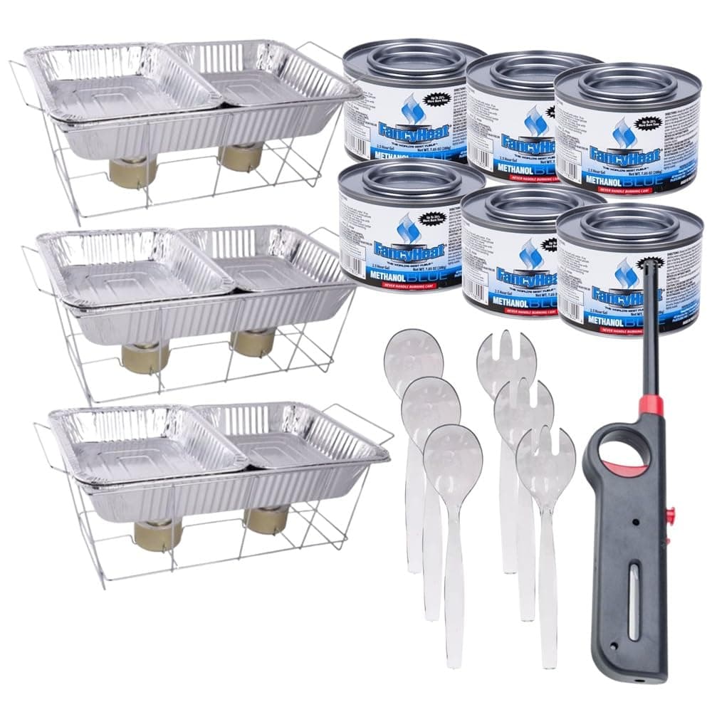24 Piece Party Serving Kit Includes Chafing Kits and Serving Utensils For All Types Of Parties And Events | Disposable Party Set With A Free Handy Lighter