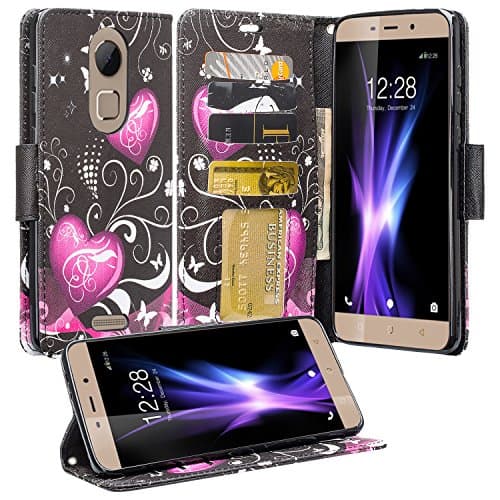 Coolpad REVVL Plus Case (T-Mobile), REVVL Plus Wallet Case, SOGA [Pocketbook Series] PU Leather Magnetic Flip Design Wallet Case for Coolpad REVVL Plus - Black Heart