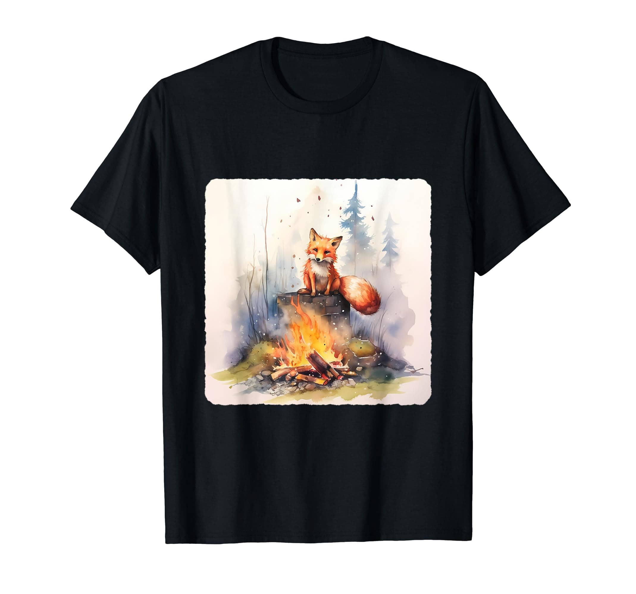 Fox With A Campfire. Fox Sitting By Campfire, Animal, Fire T-Shirt