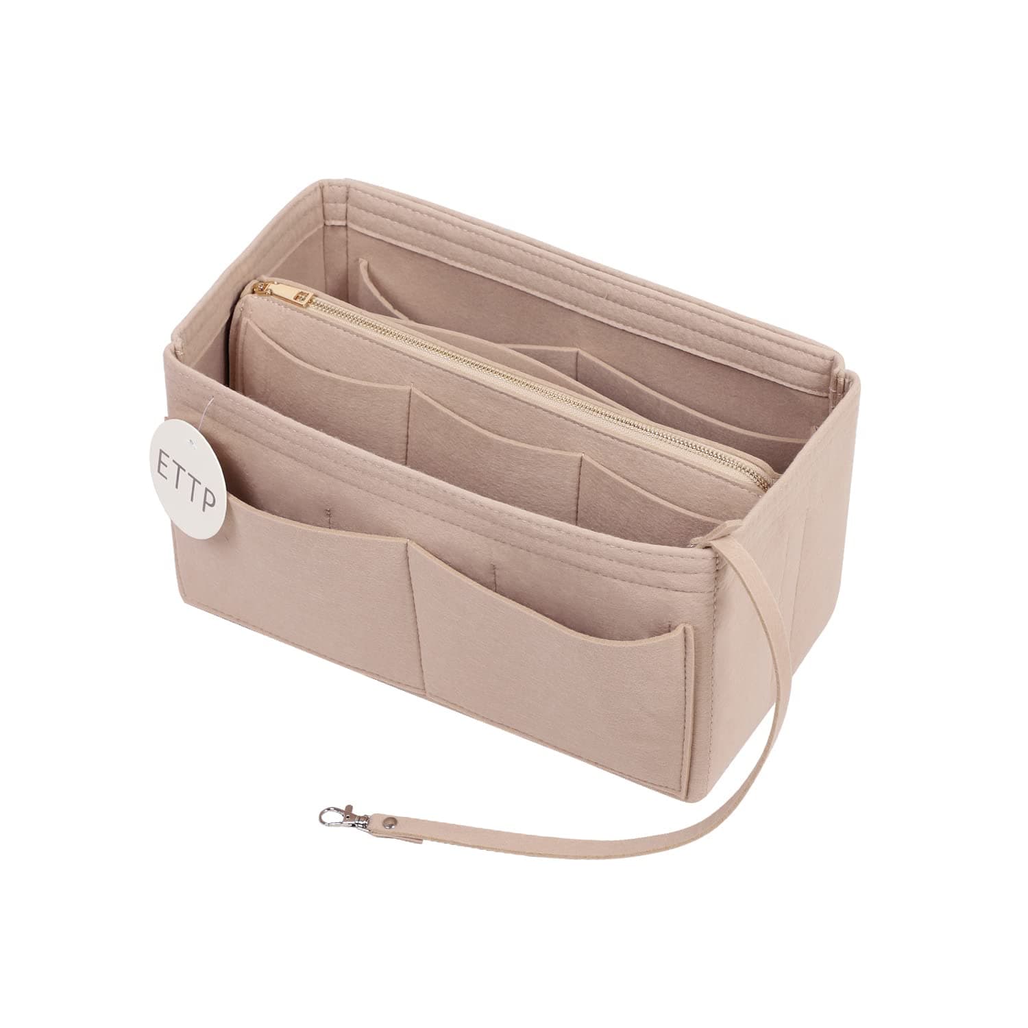 Purse Organizer Insert With Metal Zipper