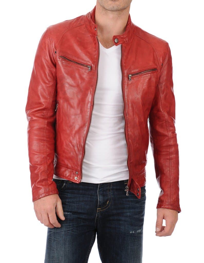 Men's Lambskin Leather Bomber Biker Jacket