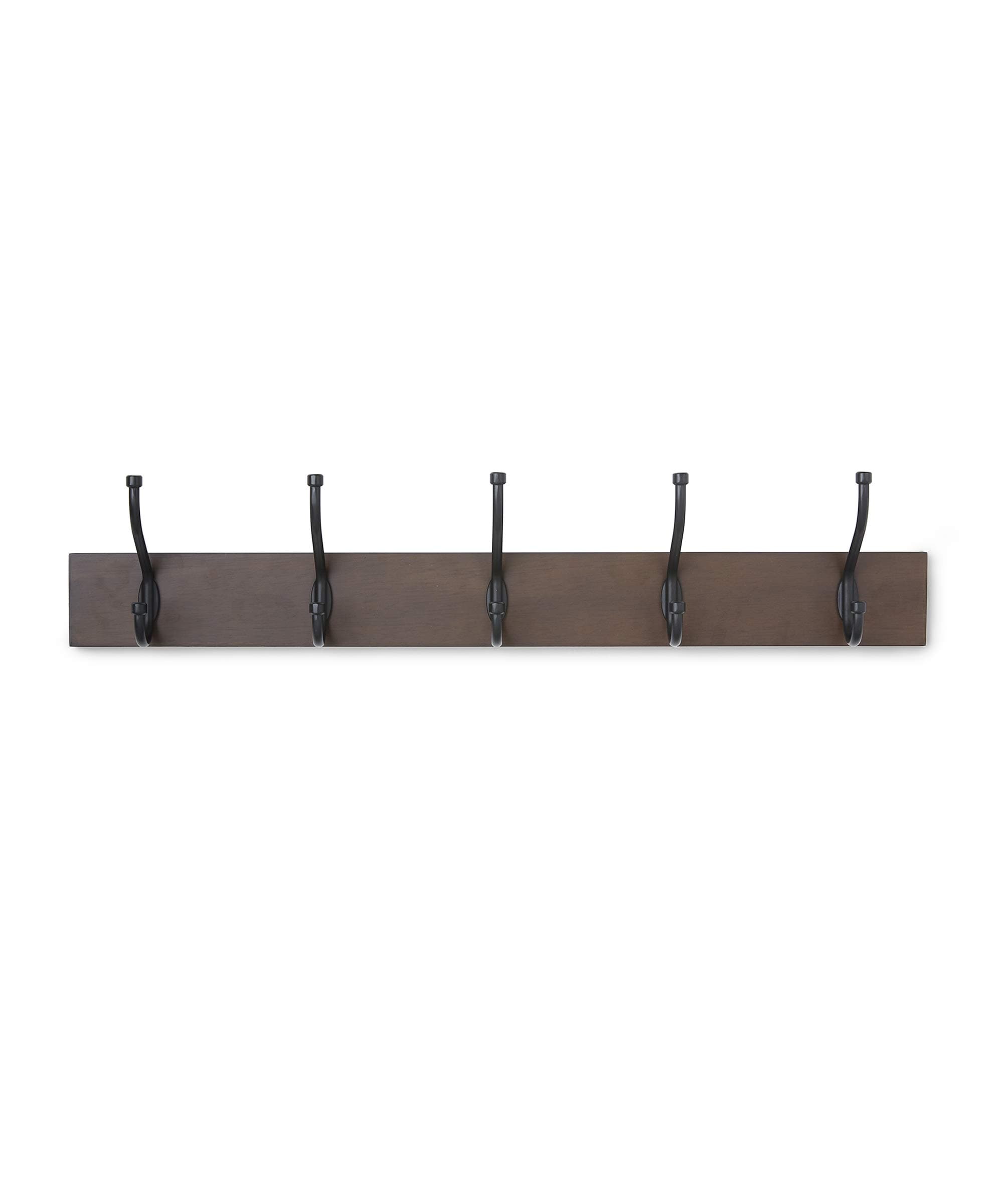 Wall-Mounted Metal Coat Rack, 5 Hooks, Espresso | Farmhouse, Rectangular