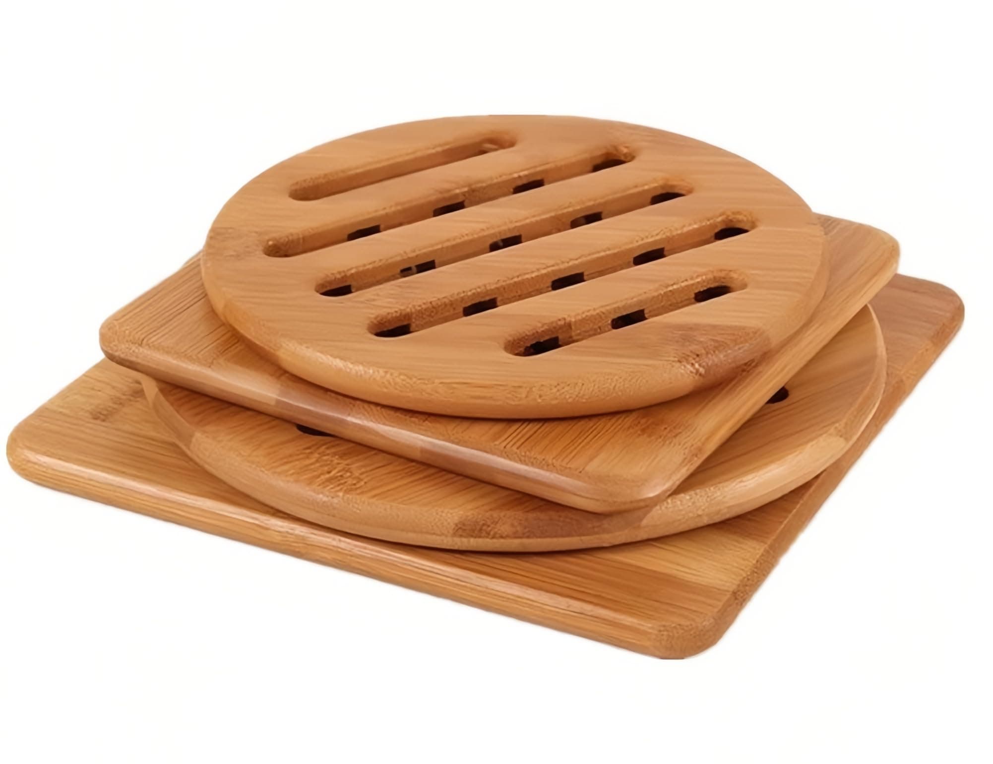 Hot Pads Trivet,Table Solid Bamboo Wood Trivets for Hot Dishes and Pot with Non-Slip Pads Heat Resistant Pads Teapot Trivet 4pcs(Multi Size,2 Square 2 Round)