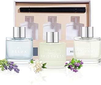 3 Pack Fragrance Reed Diffuser, 50ML Lavender Jasmine Patchouli Aromatherapy Diffuser Set with 12 Black Fiber Sticks,Air Freshener for Bedroom Bathroom Office, 8.2X 6.6X 2.1 inch