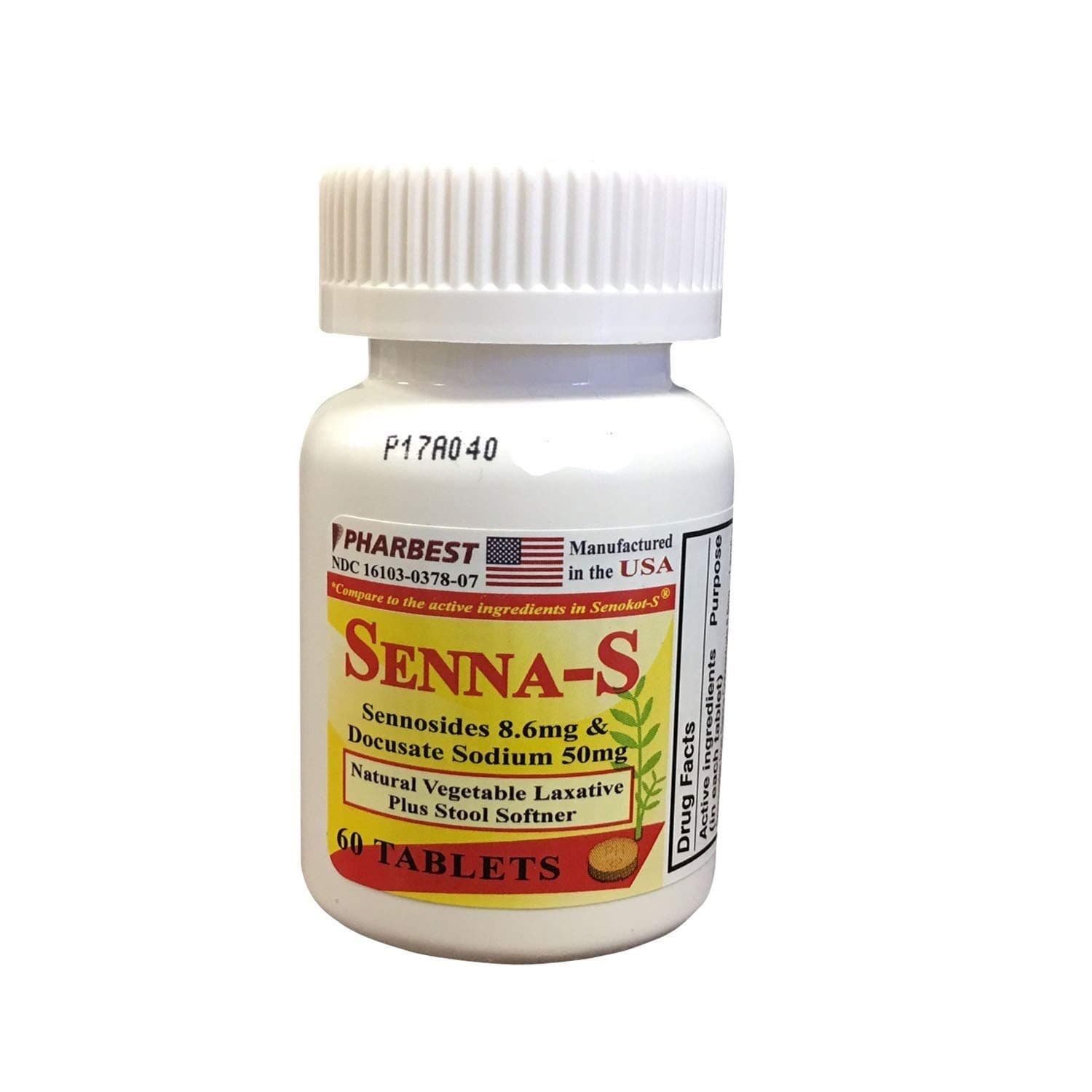 Senna Plus Vegetable Laxative with Stool Softener - 60 Tablets (1 Bottle)