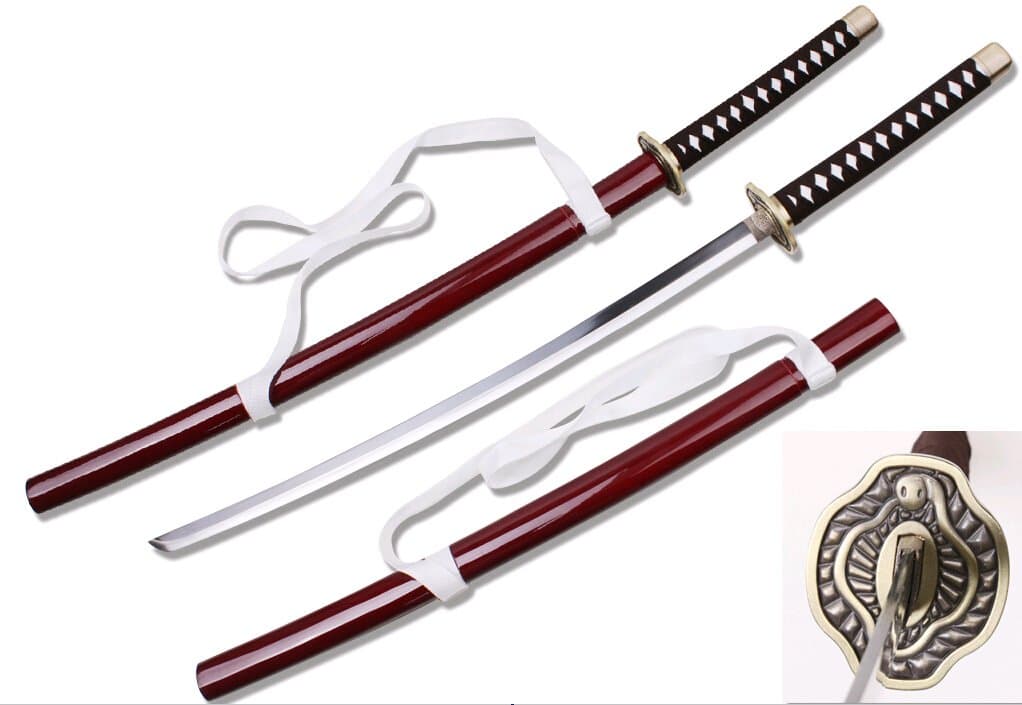 40 1/2" Fantasy Samurai Sword, 26 1/2" Two Tone Blade Burgundy Scabbard with White Shoulder Sling