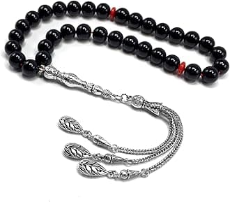 Gentle Men Collection- Prayer Beads-Worry Beads-Tesbih-Tasbih-Tasbeeh-Misbaha-Masbaha-Subha-Sebha-Rosary (Shiny Black Glass -10 mm 33 Beads-)