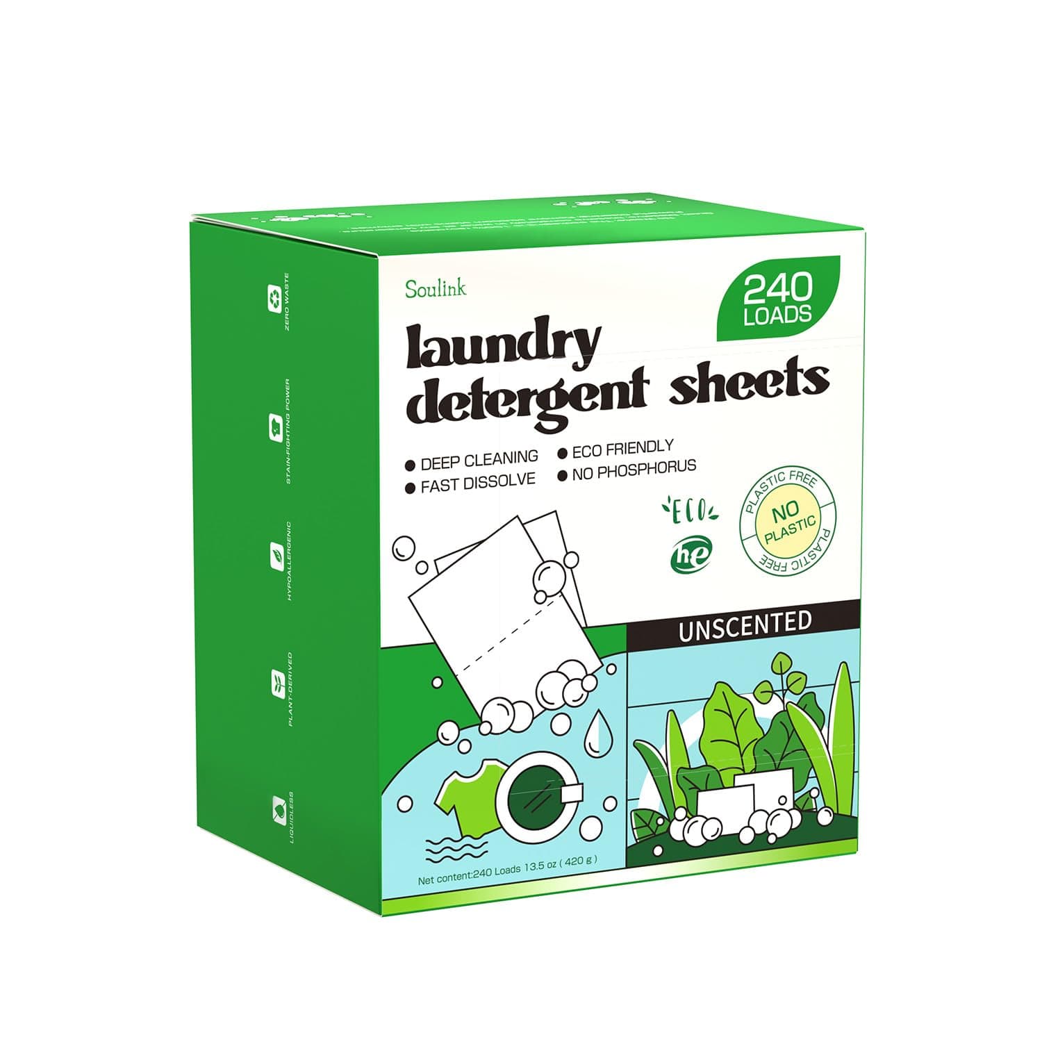 Laundry Detergent Sheets Unscented 240 Loads，Eco Friendly Detergent Sheets for Travel & Home - No Plastic Jug Liquidless Soap Strips, Plant-based, Hypoallergenic. Safe for Sensitive Skin
