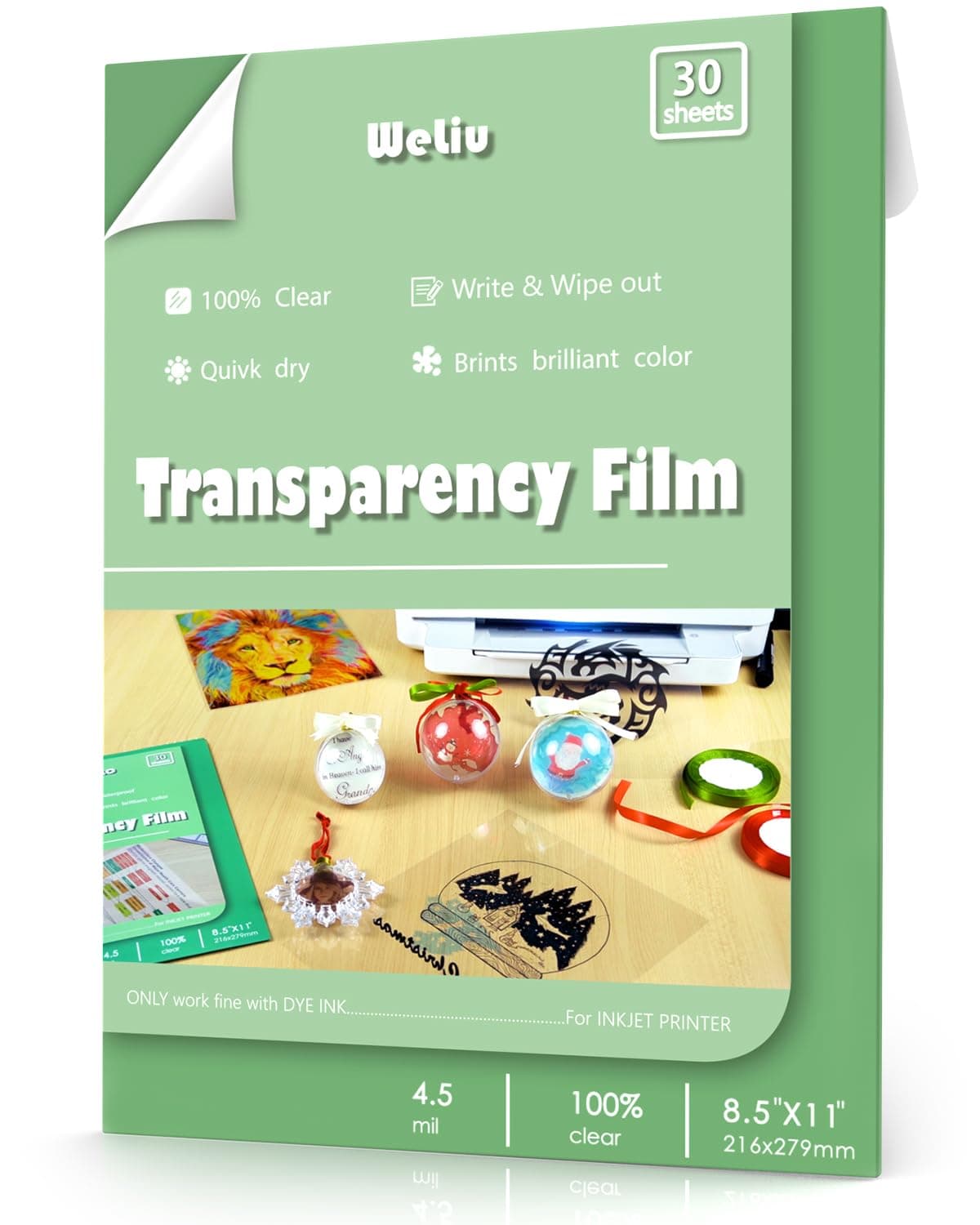 Transparency Film for Inkjet Printers 30 Sheets Transparency Paper Sheets for Overhead Projector 100% Clear 8.5 x 11 Inches