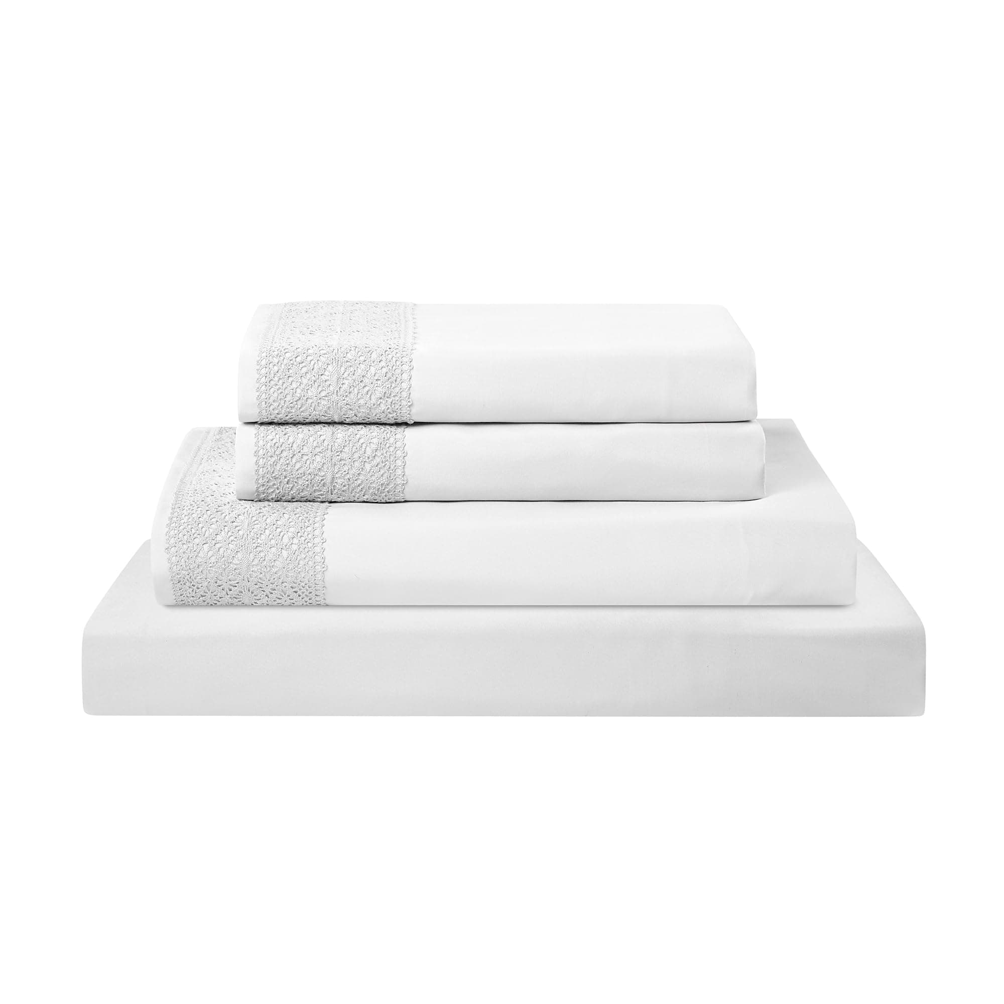 Pacific Coast Textiles 4 PIECE CROCHET LACE MICROFIBER SHEET SET WHITE QUEEN, Microfibre