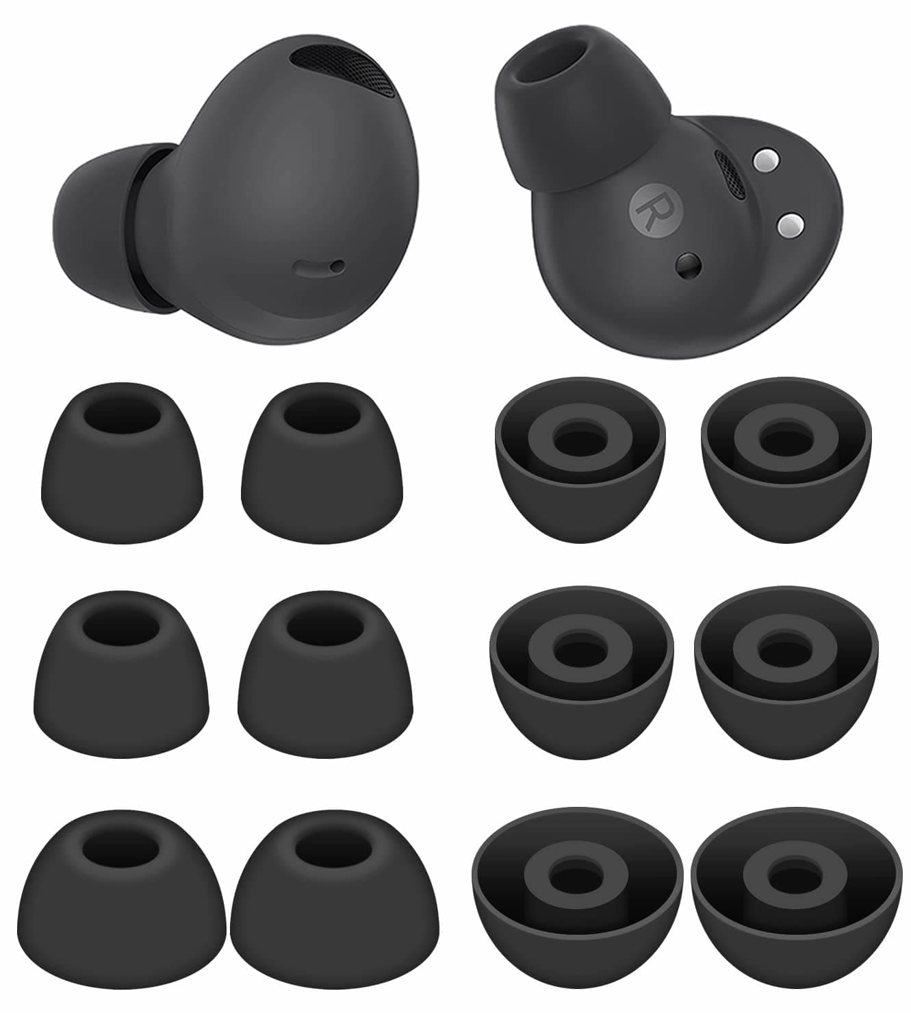 Galaxy Buds 2 Pro 6 Pairs Ear Tips, S/M/L, Silicone, Black, Compatible with Samsung Galaxy Buds 2 Pro 2022 Release