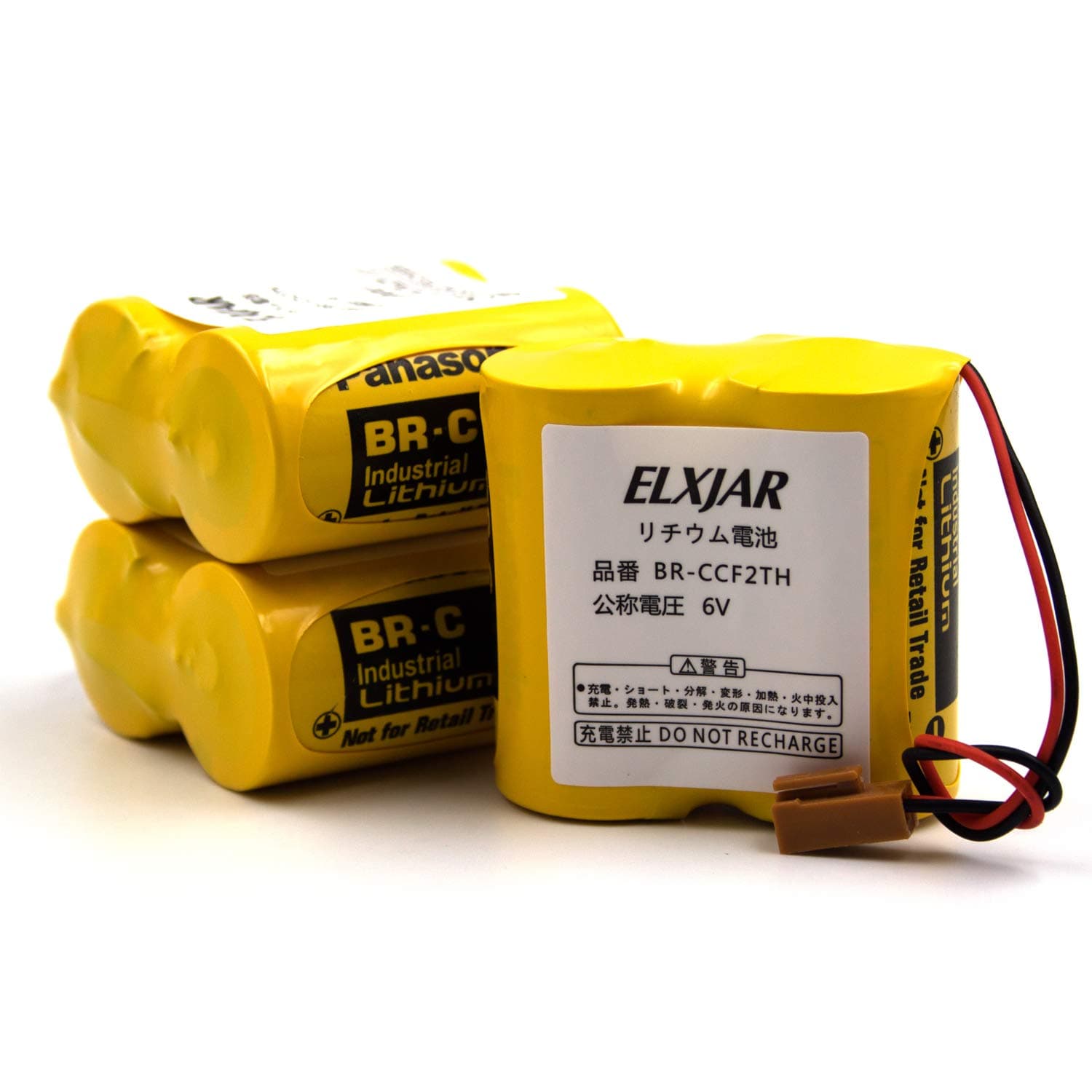 elxjar (3-Pack) BR-CCF2TH 6V 5000mAh Lithium Replacement Battery for Fanuc oi Mate Model-D, Panasonic Controls, GE Fanuc A06 Series, BR-CCF2TE CNC Coaster (Cutler Hammer), Brown Connector
