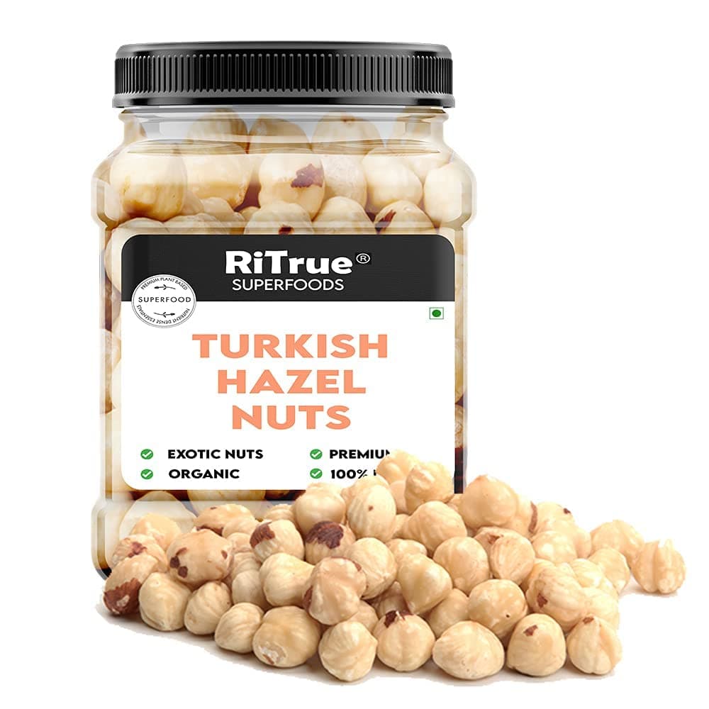 DKM RiTrue - Türkish Hazel Nuts- 250g Jar - Without Shell | Raw, Non GMO, Unsalted, Vegan | Organic Hazelnuts