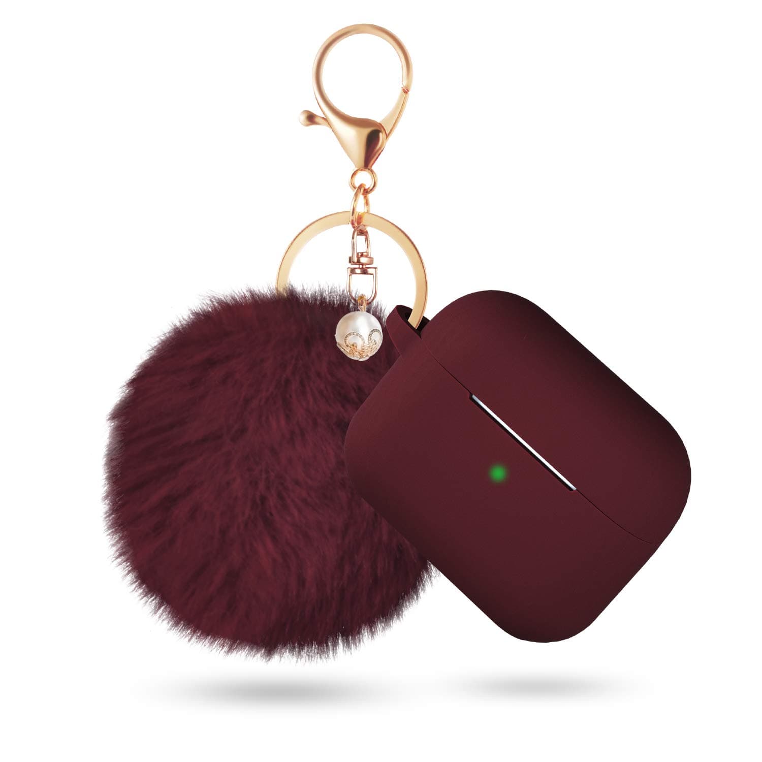 Case for Airpods Pro Case - Cammate Airpod Pro Protective Case Accessories for Apple Airpods Pro 2019 Charging Case with Anti-lost Strap,Fur Ball Keychain,Burgundy(Front LED Visible)