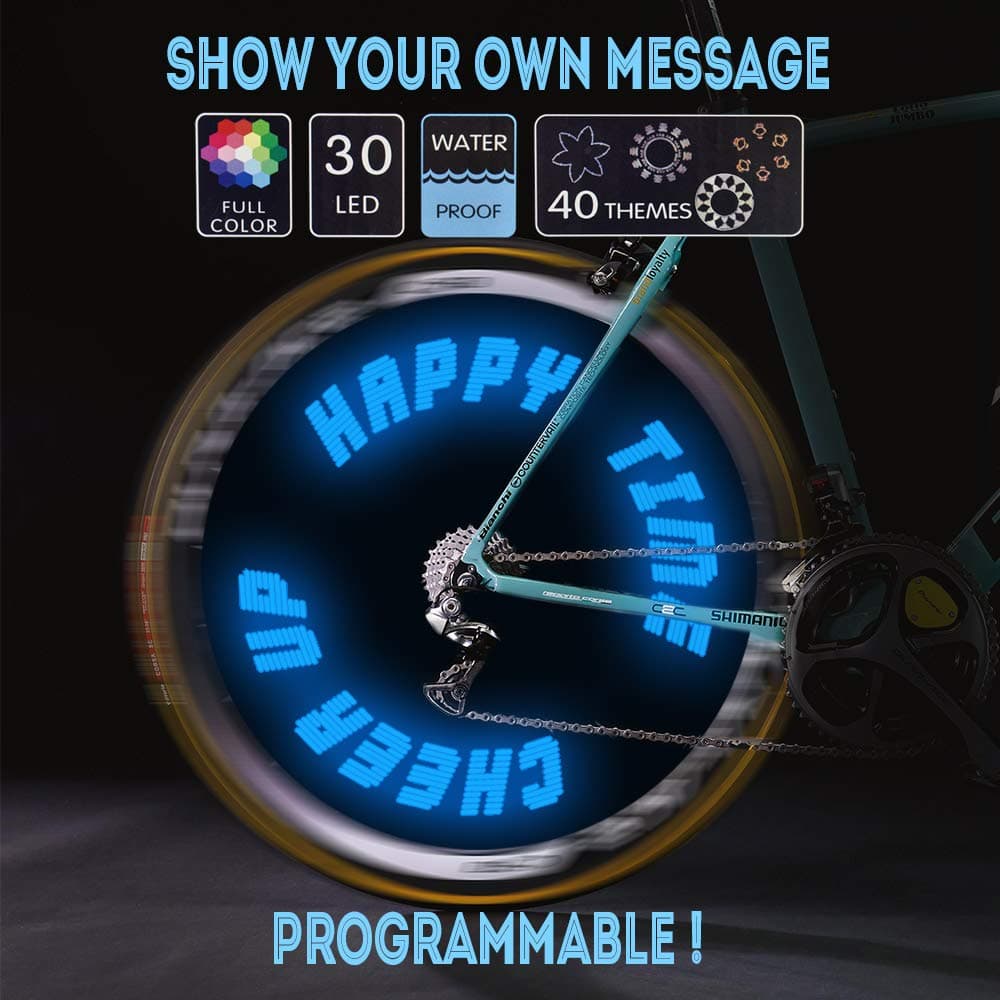 Words and Graph Programmable Bike Wheel Lights -Wireless Custom Message,Ultra Bright LED - Bicycle Wheel Spoke/Colorful Bicycle Tire Accessories- Waterproof