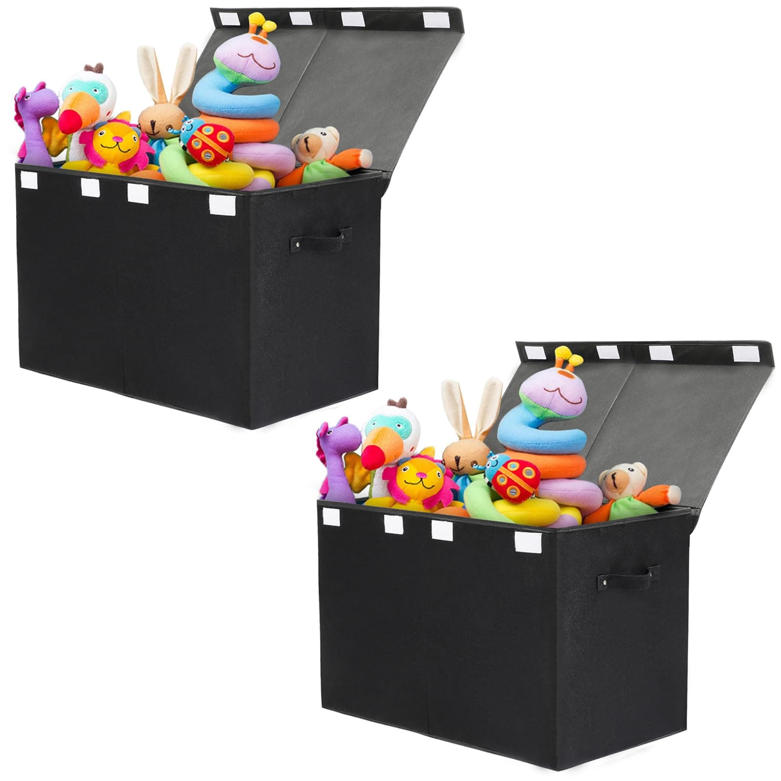 popoly 2 Pack Large Toy Box Chest Storage with Flip-Top Lid, Collapsible Kids Storage Boxes Container Bins for Toys, Playroom Organizers, 25"x13" x16" (Linen Black)