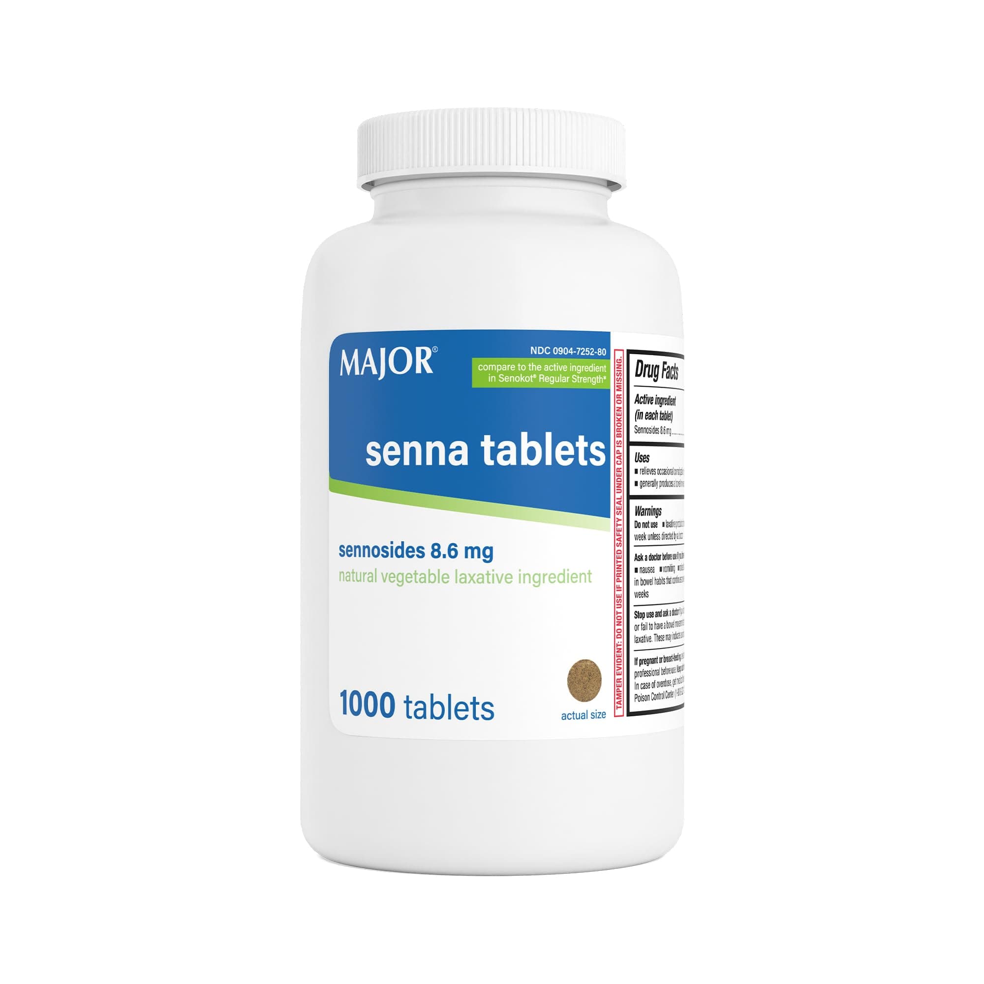 MAJOR Senna 8.6 mg Natural Vegetable Laxative Tablets - Made with Sennosides - 1000-Count (1-Pack)