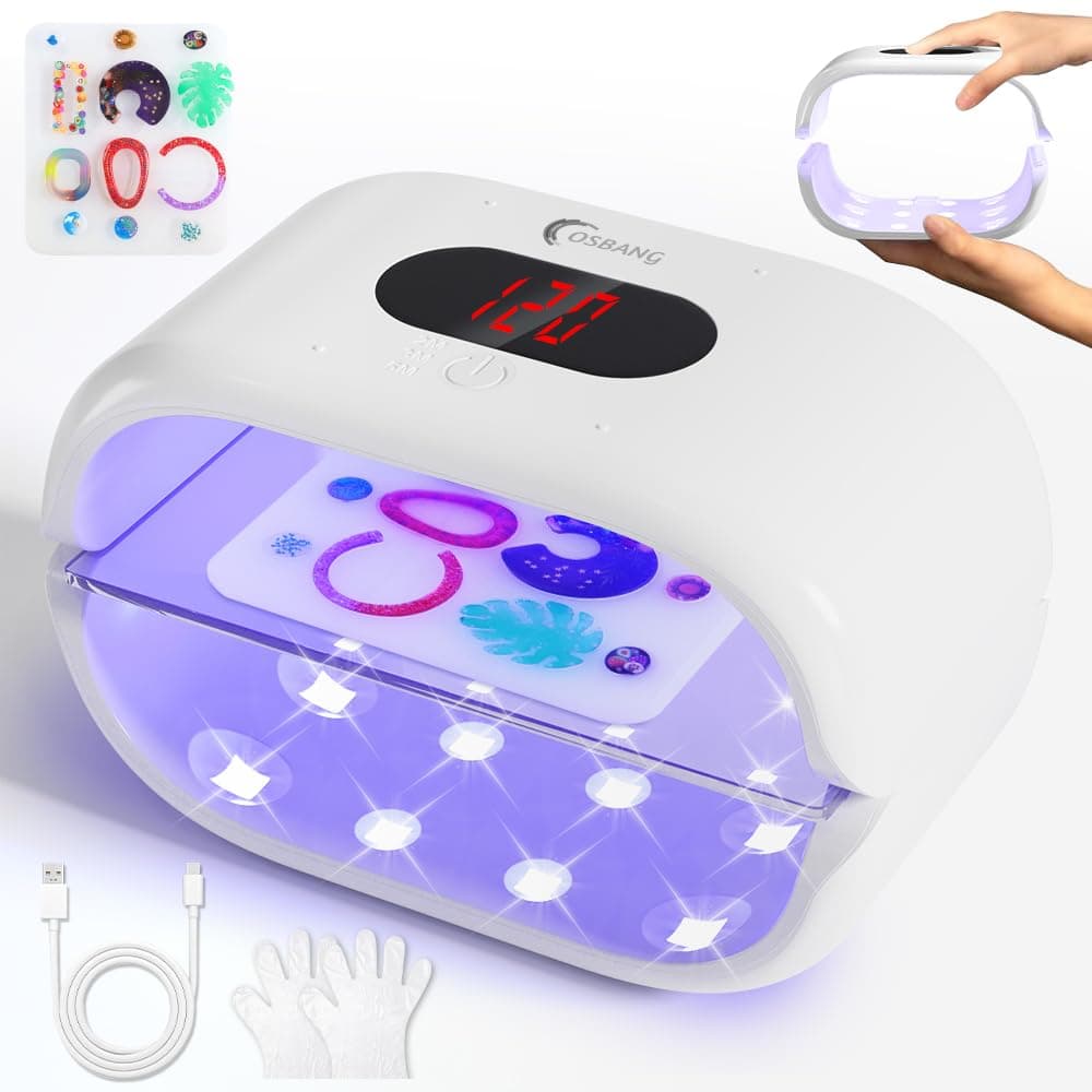Upgraded UV Light for Resin, Double-Sided Fast Curing UV Resin Lamp with USB Line & Large Digital Display Timer, Longer Time Setting UV Light with Silicone Mold for Craft, Jewelry Making