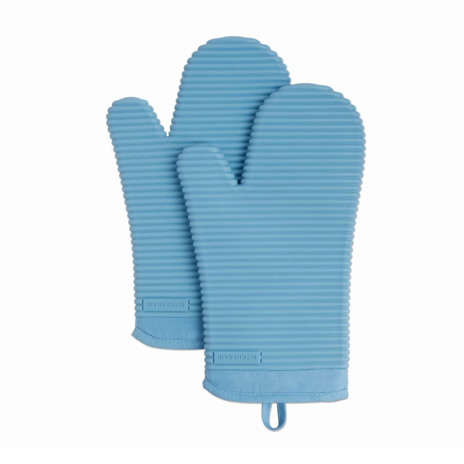 KITCHENAID Ribbed Soft Silicone Oven Mitt 2-Pack Set, 7.5"x13", Blue Velvet