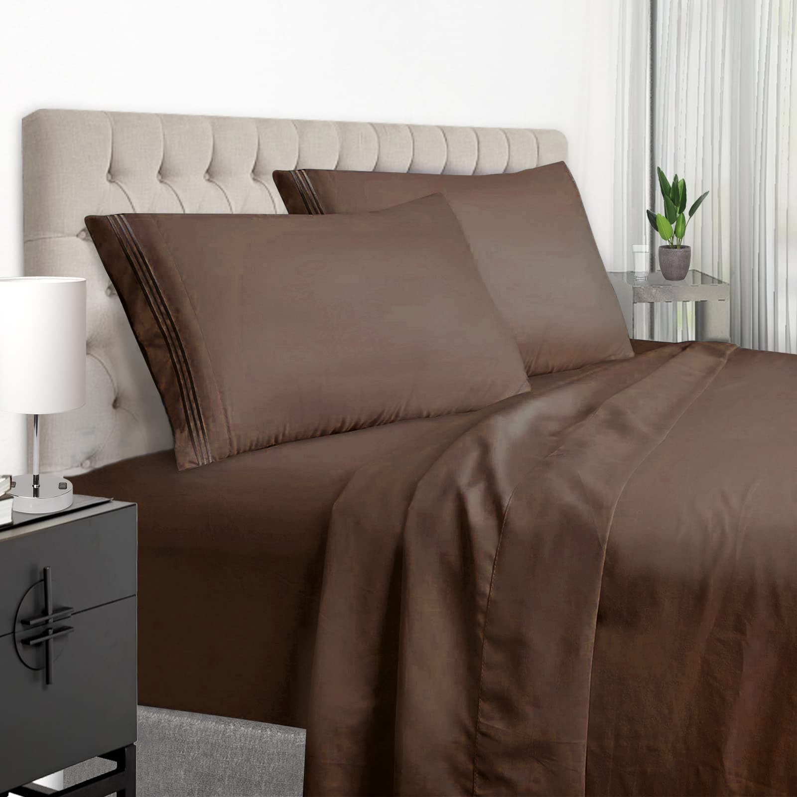 EaseHome Brown King Size Bed Sheet Set - Deep Pocket to 18 inches Mattress 4 Piece - Premium Bedding Sheets & Pillowcases Collection - Extra Soft,Wrinkle, Fade, Stain Resistant