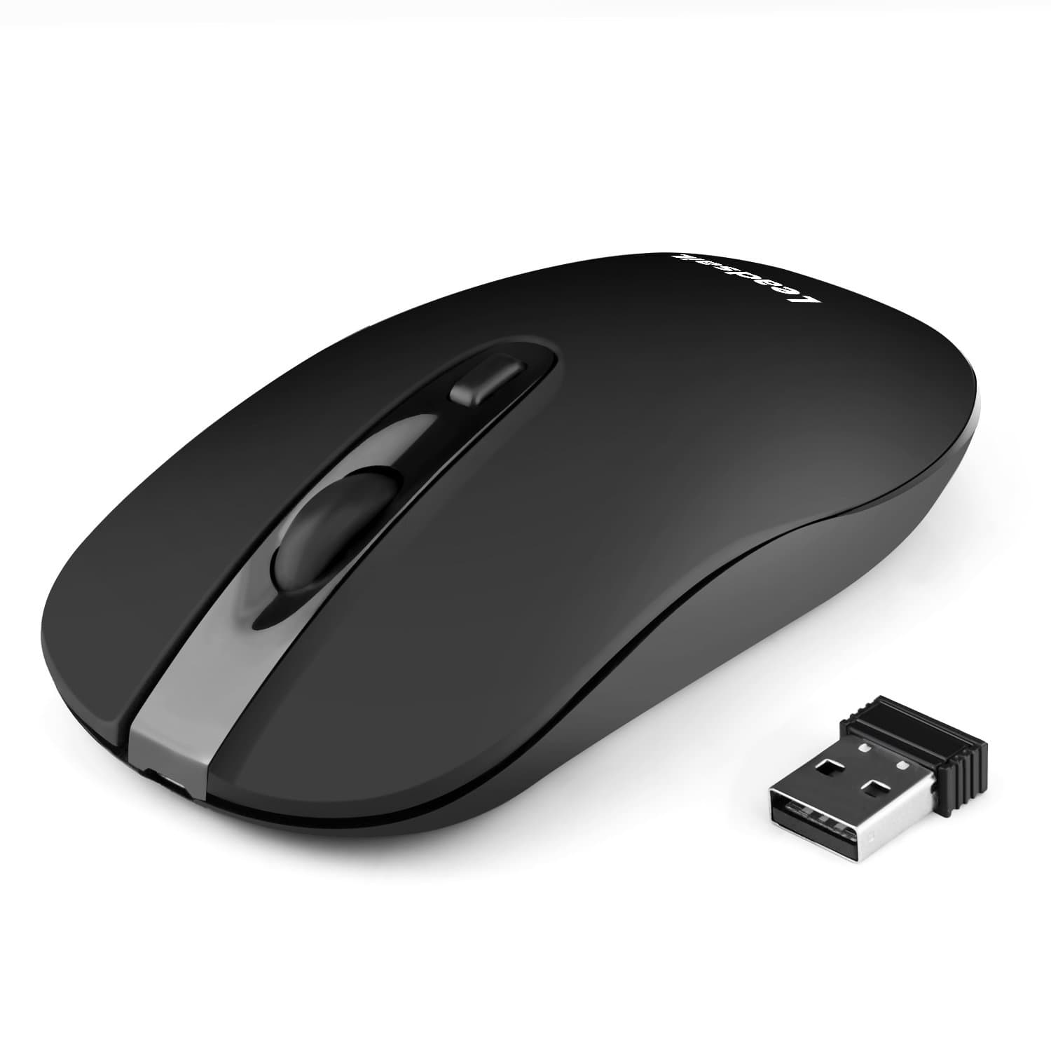LeadsaiL Rechargeable Wireless Computer Mouse, 2.4G Portable Slim Cordless Mouse Less Noise with 5 Adjustable DPI Levels USB Mouse for Laptop, Deskbtop, MacBook