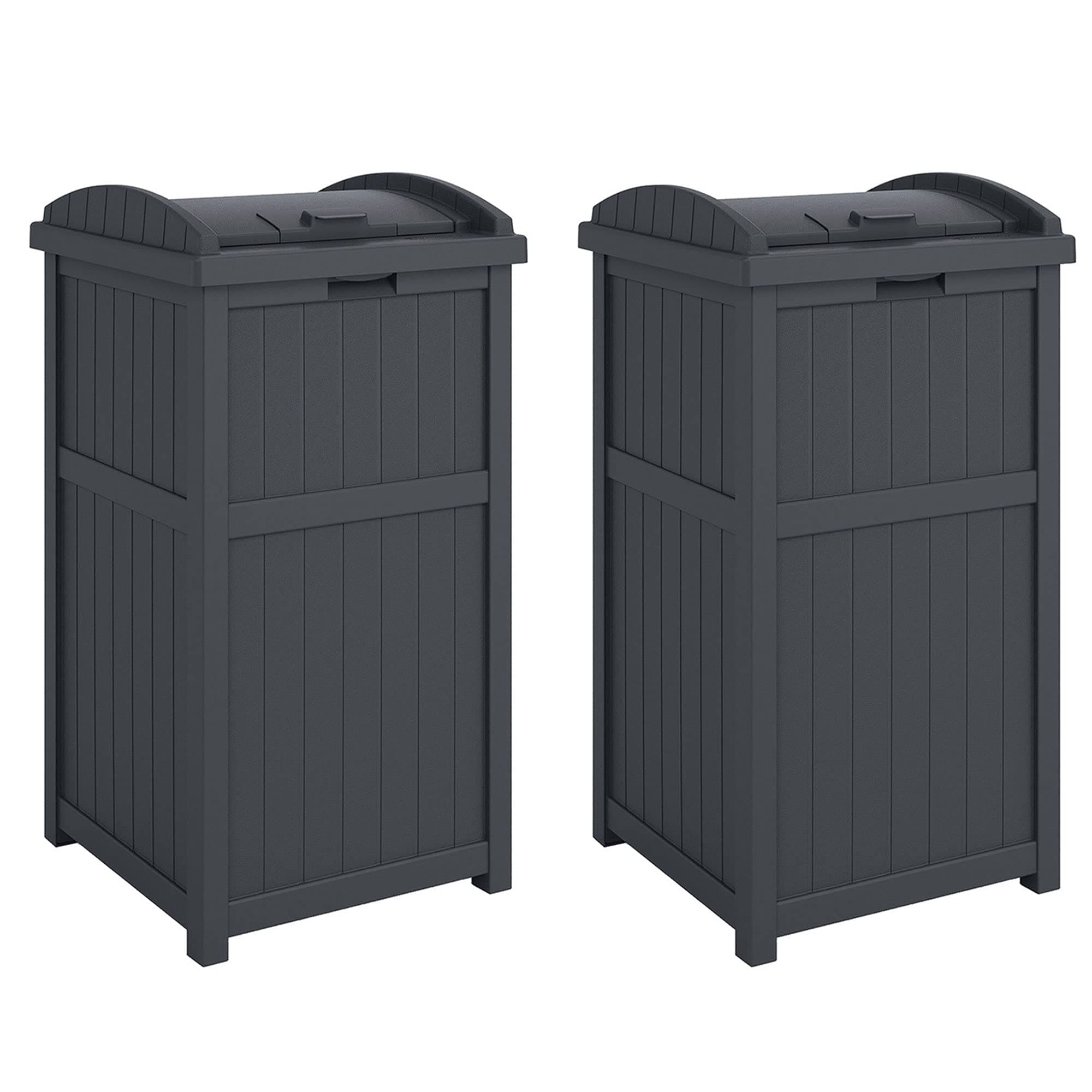2 Pack Trash Hideaway Refuse Container, Stylish Resin Outdoor Garbage Bin with Latching Lid, 30 to 33 Gallon Capacity, Cyberspace