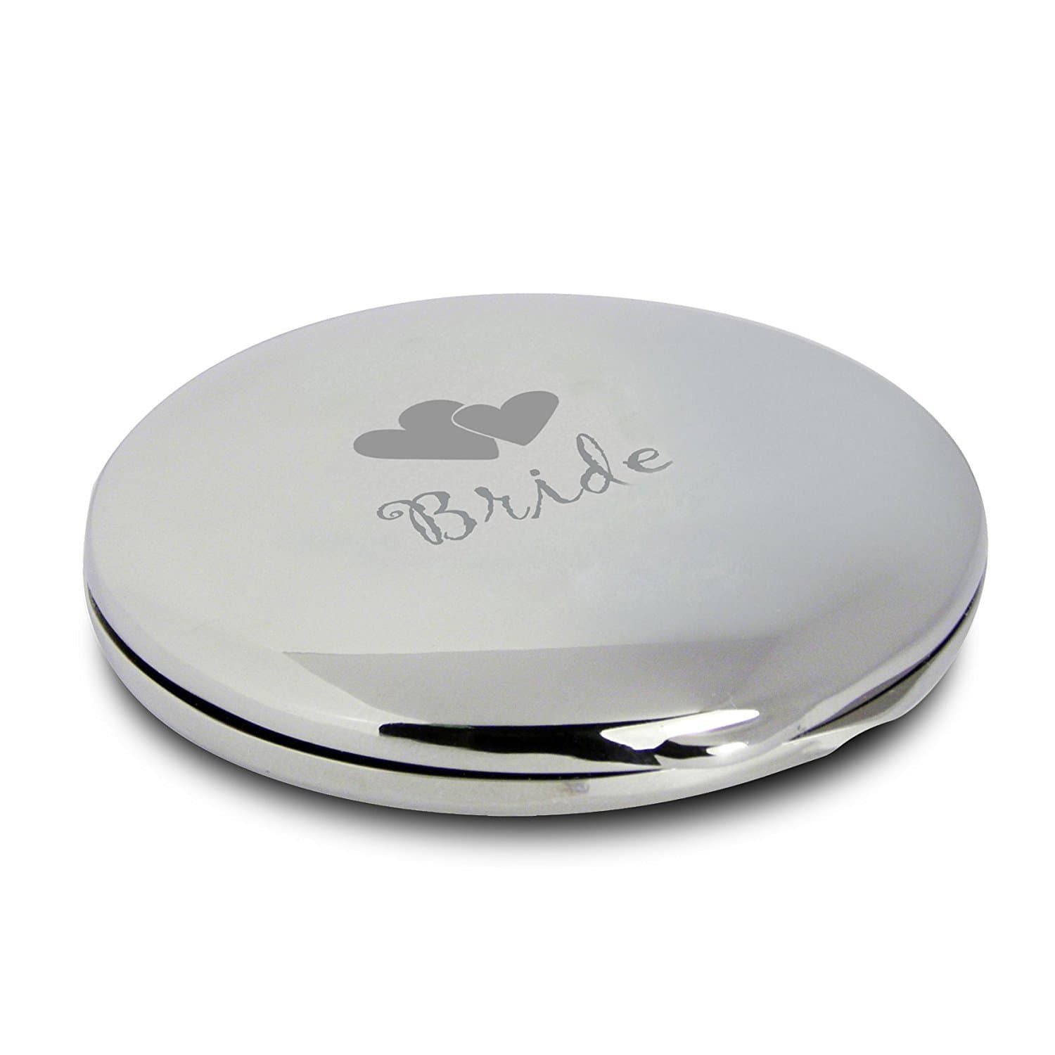 Pretty Silver Finish Engraved Round Compact Mirror for Bride with Hearts Motif Great Gifts Idea for Wedding