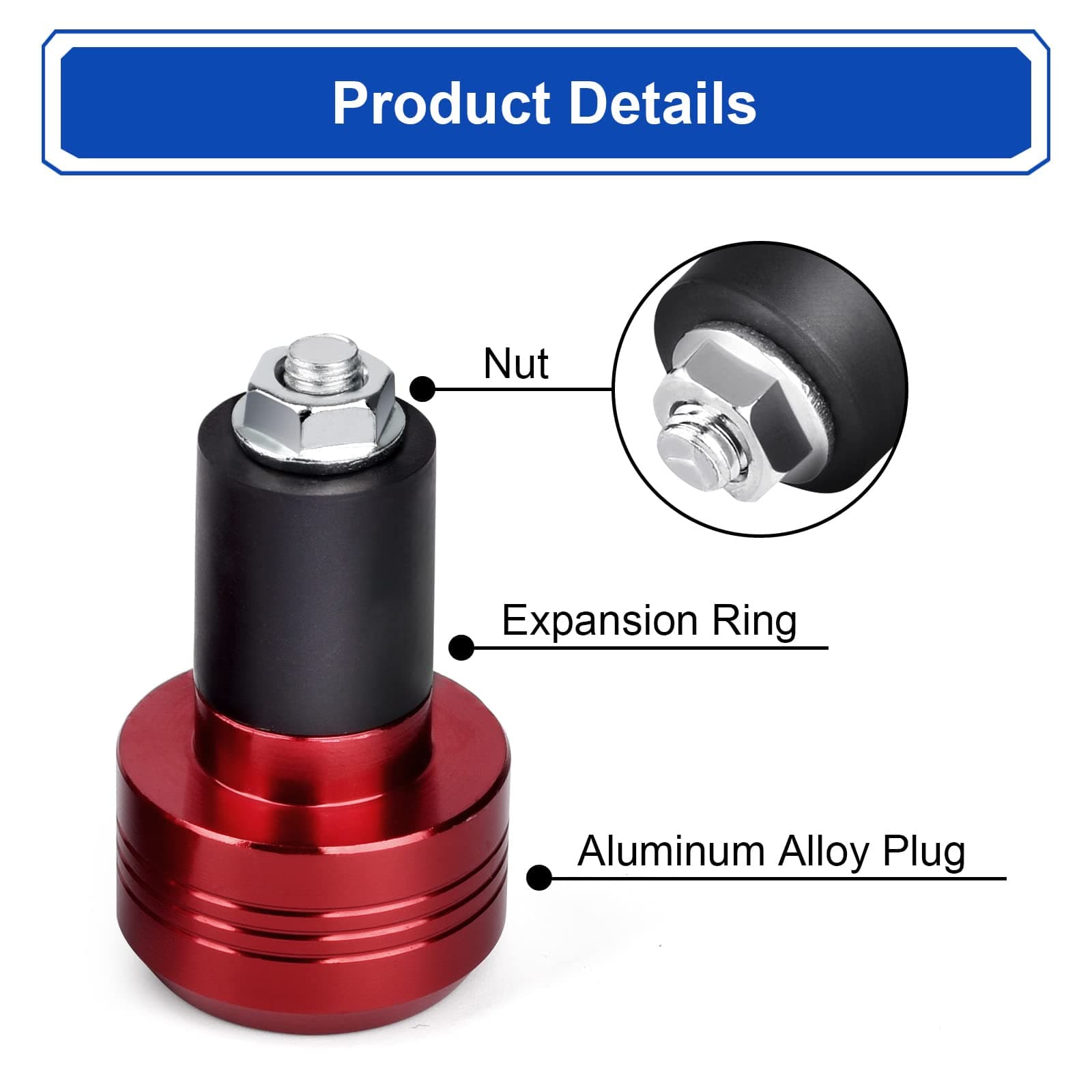 Dannisly 2Pcs Motorcycle Handlebar Ends - 22mm (7/8") Handle Bar Slider Caps Weight Plugs, Aluminum Bar End Cap Plugs, Handle Bar End Plugs Caps Replacement, Universal Fit for Most Motorbike, Red