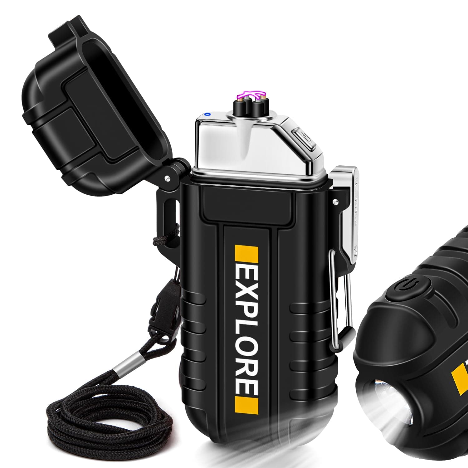 LcFun Arc Lighter, Waterproof Windproof Electric Lighter, Type C USB Rechargeable, Dual Arc Plasma, Flameless, Flashlight, Black, Modern, ABS Plastic Core