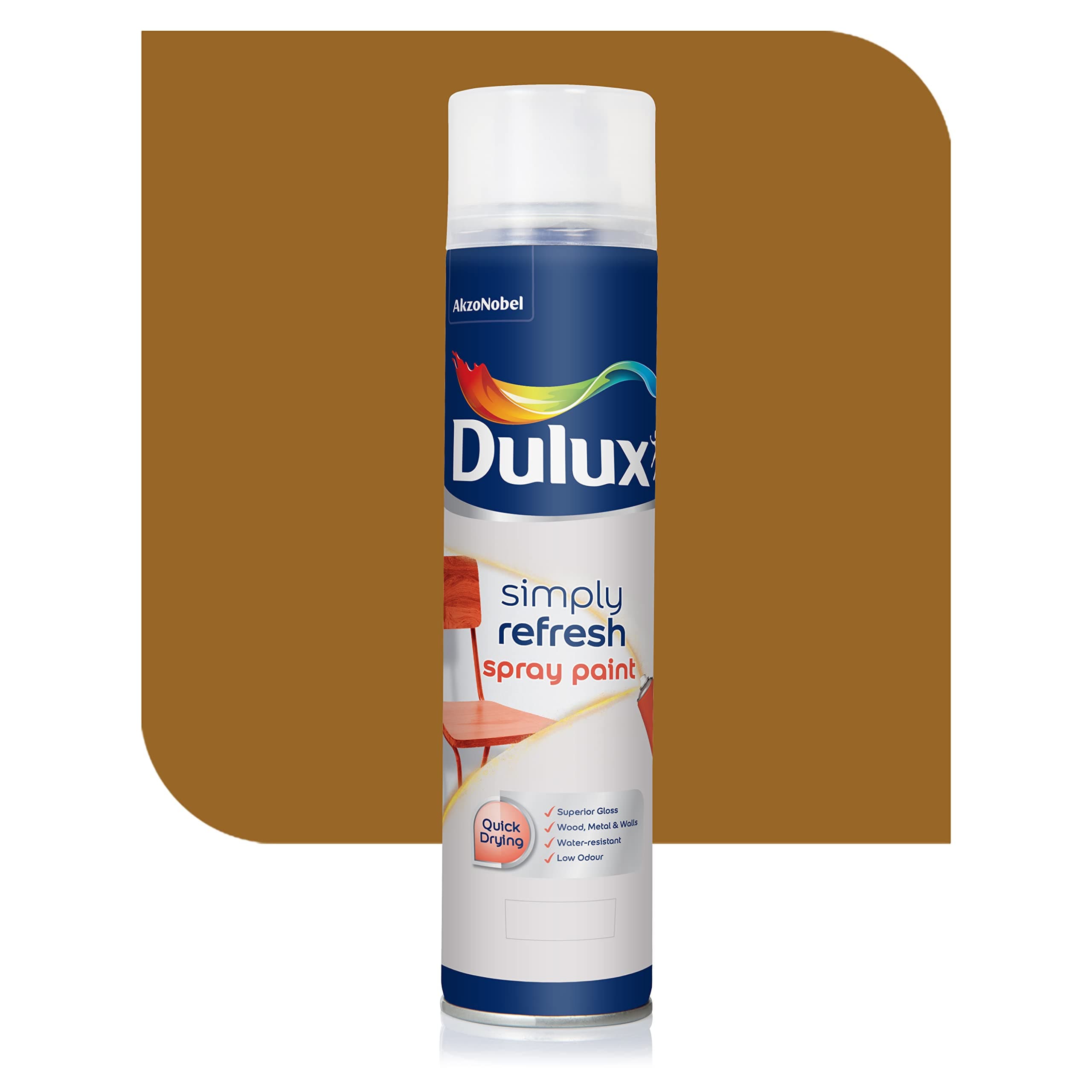 Dulux Simply Refresh Spray Paint | DIY, Quick Drying Gloss Finish for Metal, Wooden Furniture, Plastic, Walls, Cars & Bikes – 400ML (Golden_Brown)
