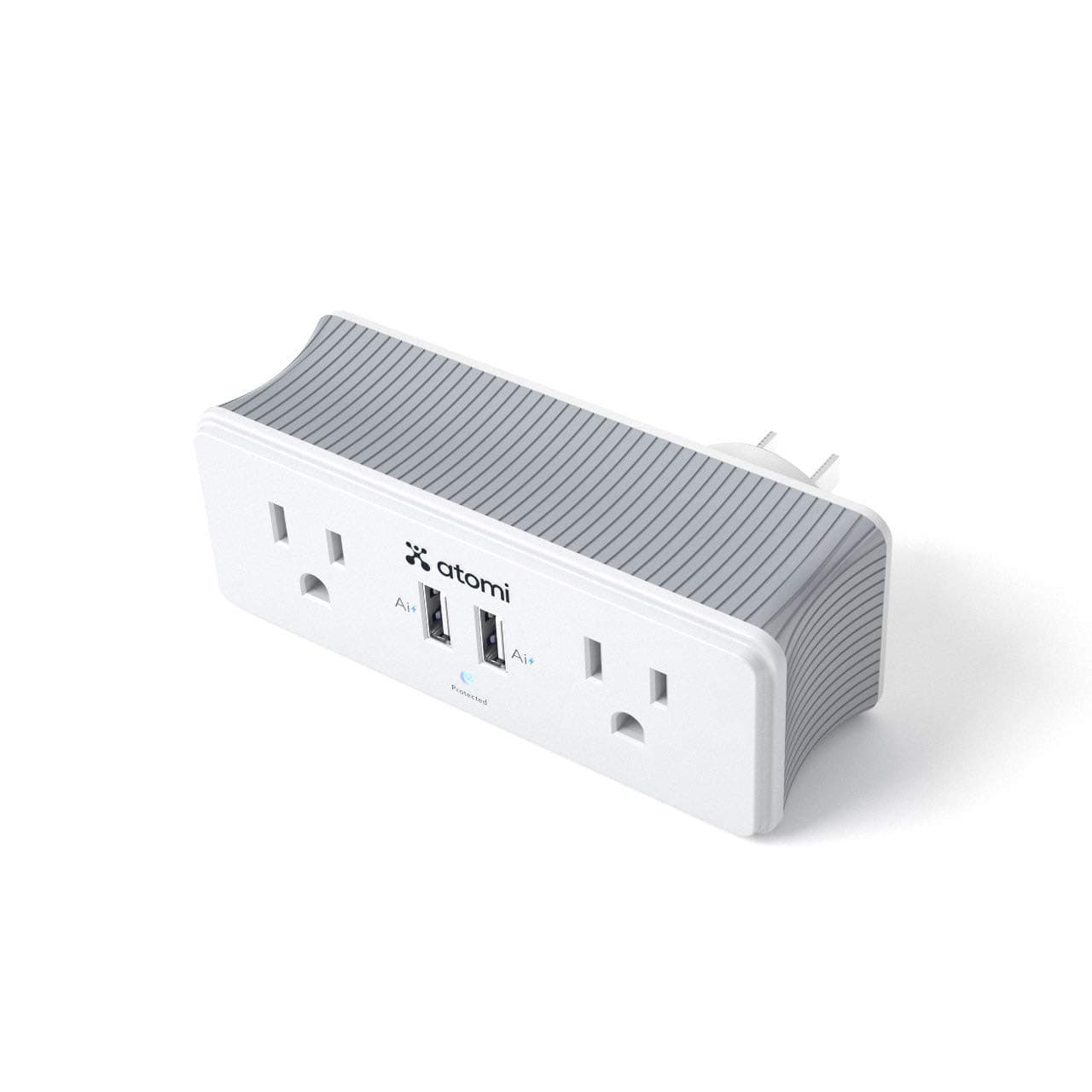 Atomi Rotating Mini Surge Protector 2-Port USB/2 Wall Outlet Charger, White