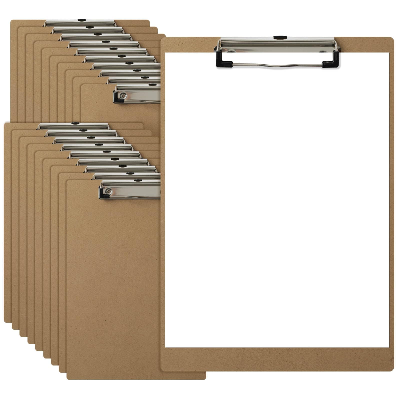 HappyHapi 20 Pack Clipboard 8.5 x 11 Letter Size Clip Boards Bulk, A4 Wooden Hardboard Office Clipboards Pack for Classroom, Work-Meetings, Brown