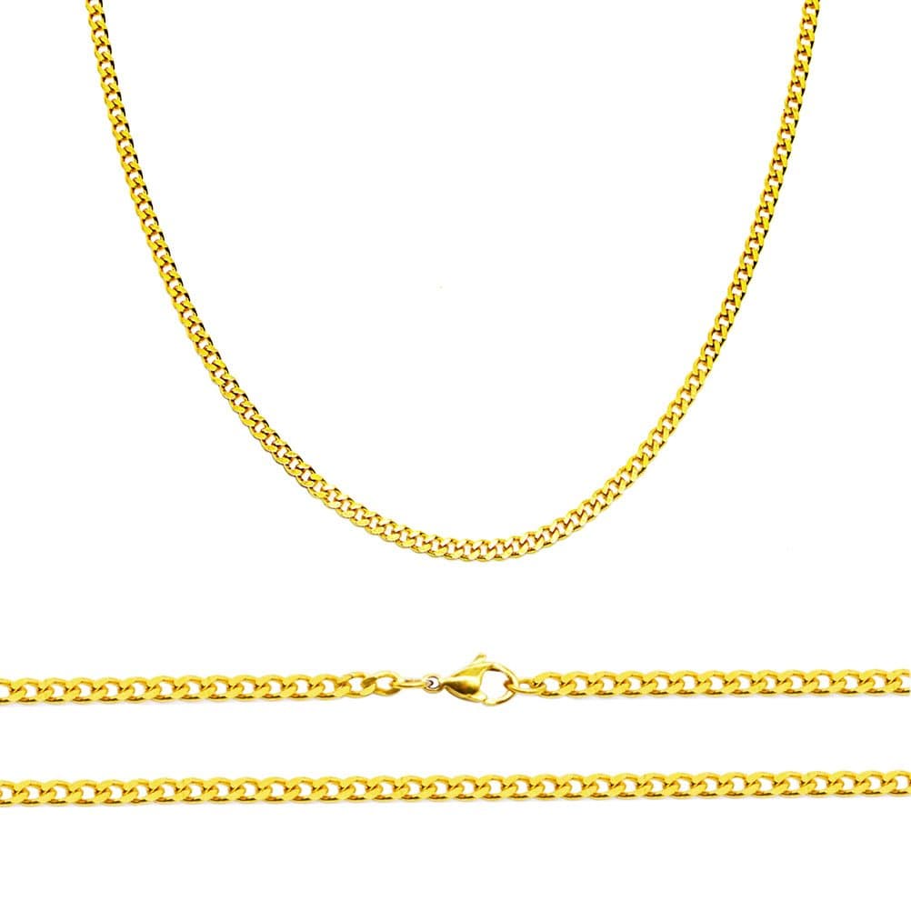 Solid Gold Curb Chain Necklace 2mm thick 18ct Real Gold Plated Size: 16 18 20 22 24 inch/40 46 50 55 60 cm