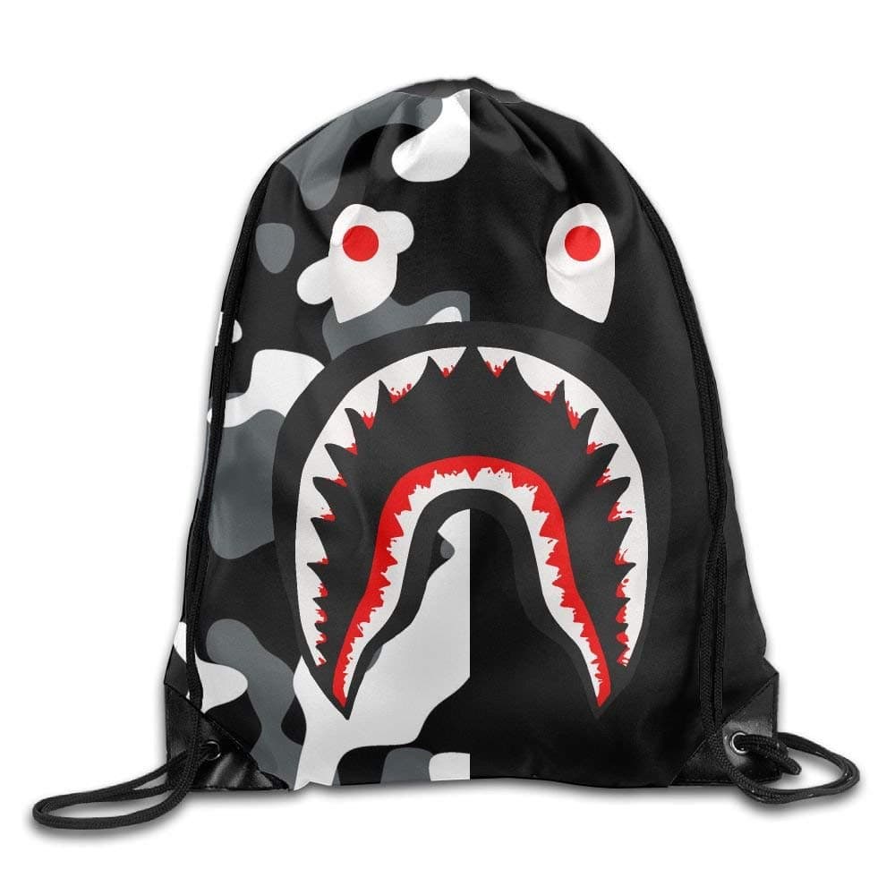 Bape Blood Shark Black Camo Drawstring Backpack Sack Pack Bag Rucksack Kids Adults Shoulder Bags For Gym Traveling