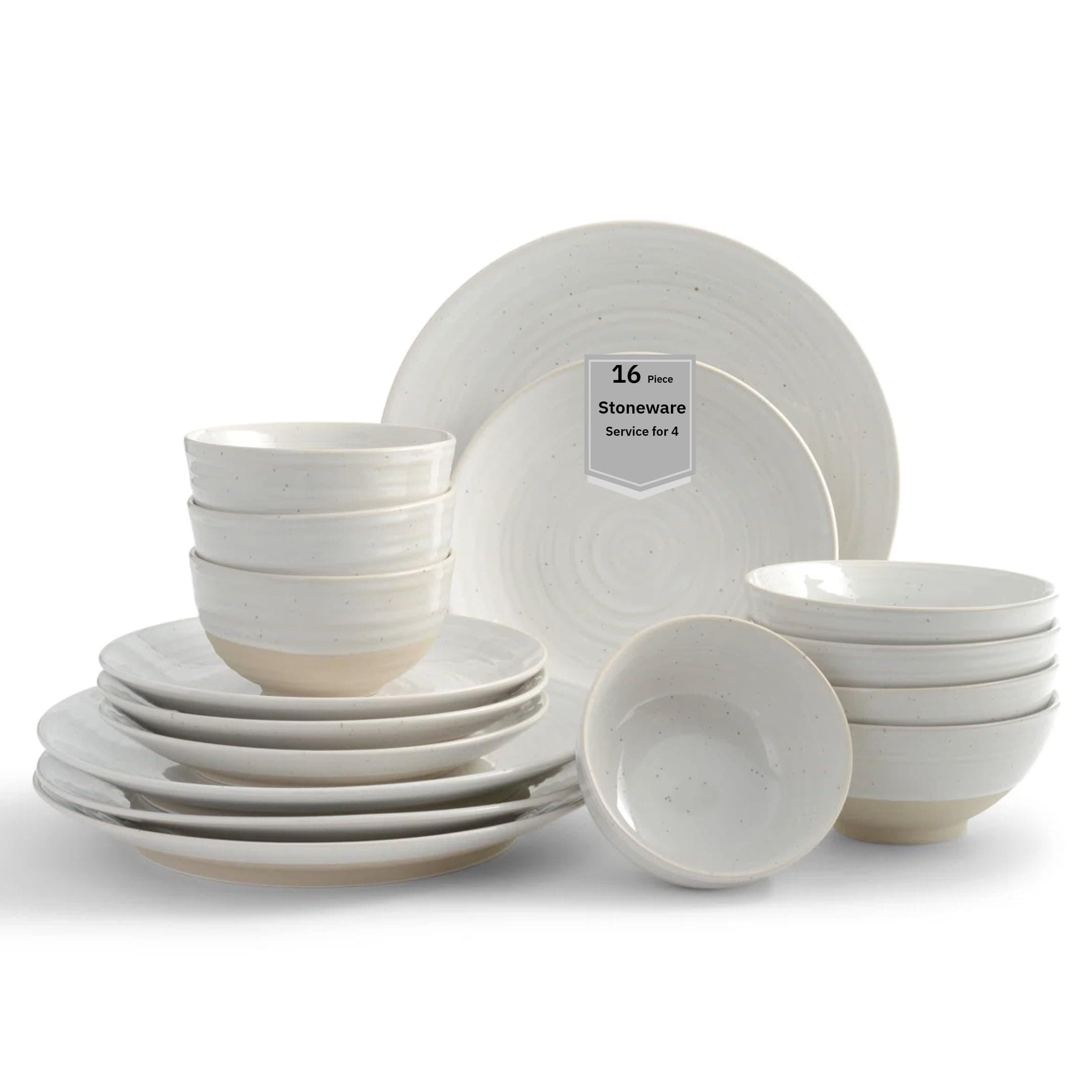 Sango Siterra 16-Piece Rustic White Stoneware Dinnerware Set – Service for 4, White with Glossy Speckle Overlay, for Everyday Dining & Entertainment, Microwave & Dishwasher Safe