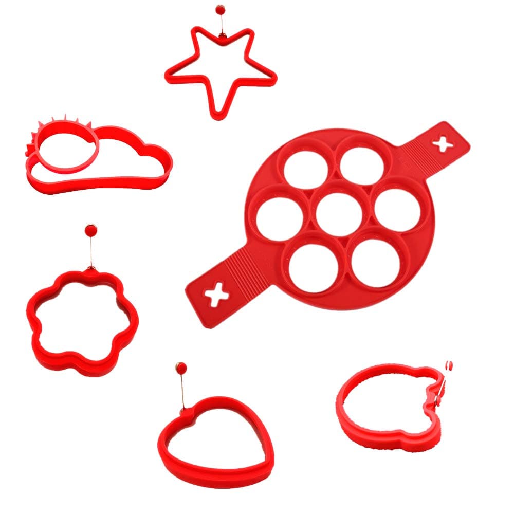 Joyous Journey Pancake Mold Set, 6-Pack Reusable Non Stick Silicone Egg Mold Ring for Kitchen (6 different shapes)