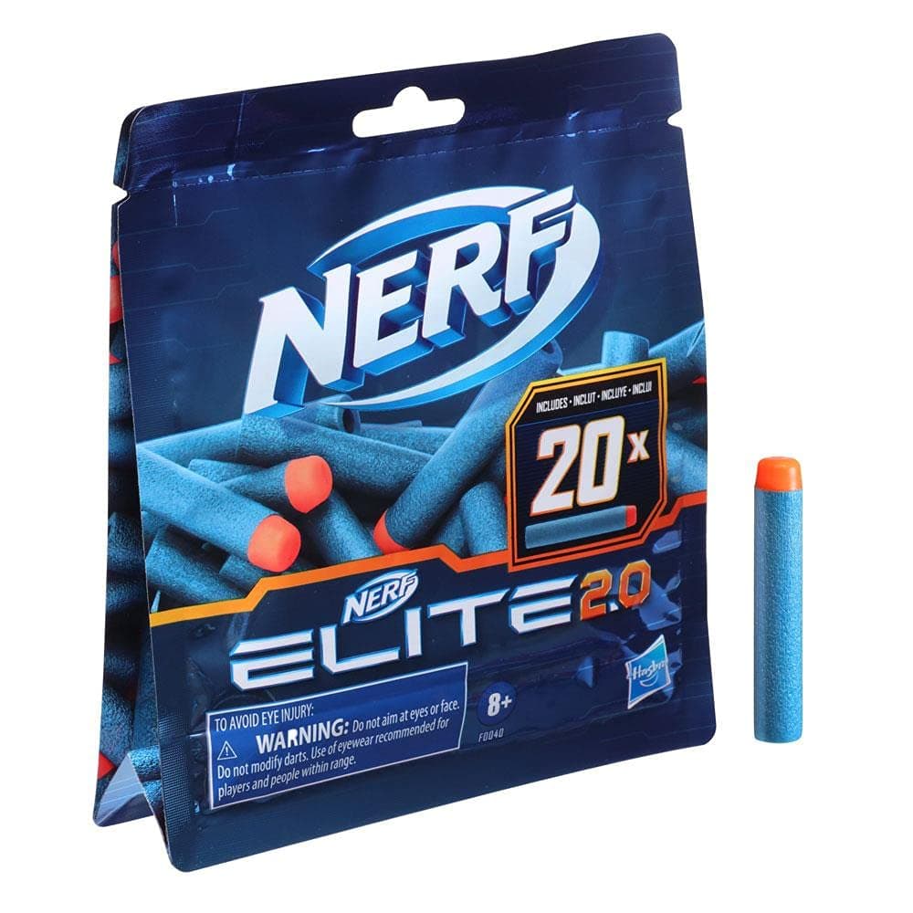 Nerf Elite 2.0 20 Dart Refill Pack 20 Official Nerf Foam Darts For Nerf Elite 2.0 Blasters Compatible With All Nerf Elite Blasters, Multicolor, F0040EU5