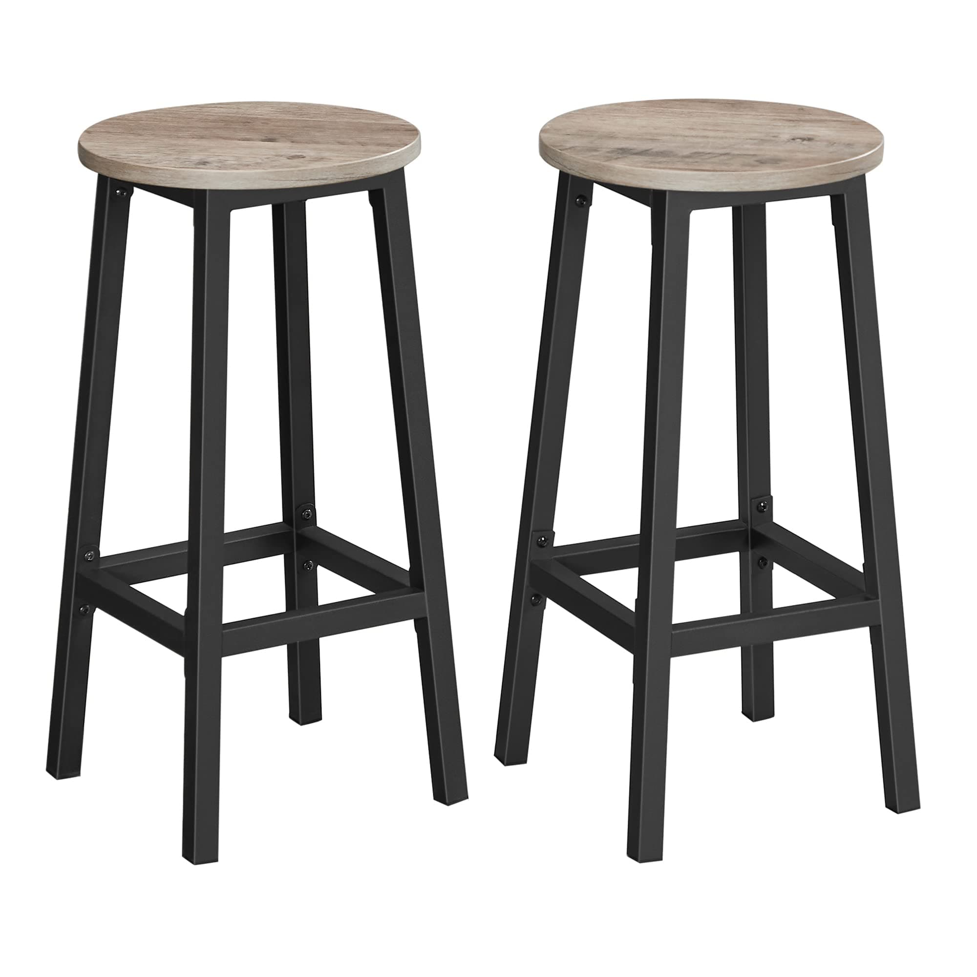 VASAGLE Bar Stools Set of 2, Kitchen Stools, Bar Chairs with Metal Frame and Footrest, Easy to Assemble, for Kitchen, Living Room, Dining Room, Greige and Black LBC032B02
