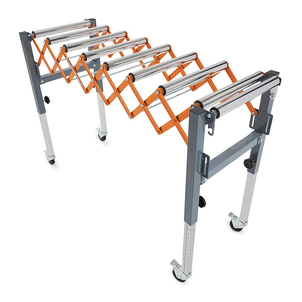 Adjustable Conveyor Rollers Stand Expandable 14 to 50 Inch Table Saw Outfeed Roller for Woodworking 300 lbs Capacity Locking Casters PM-2700